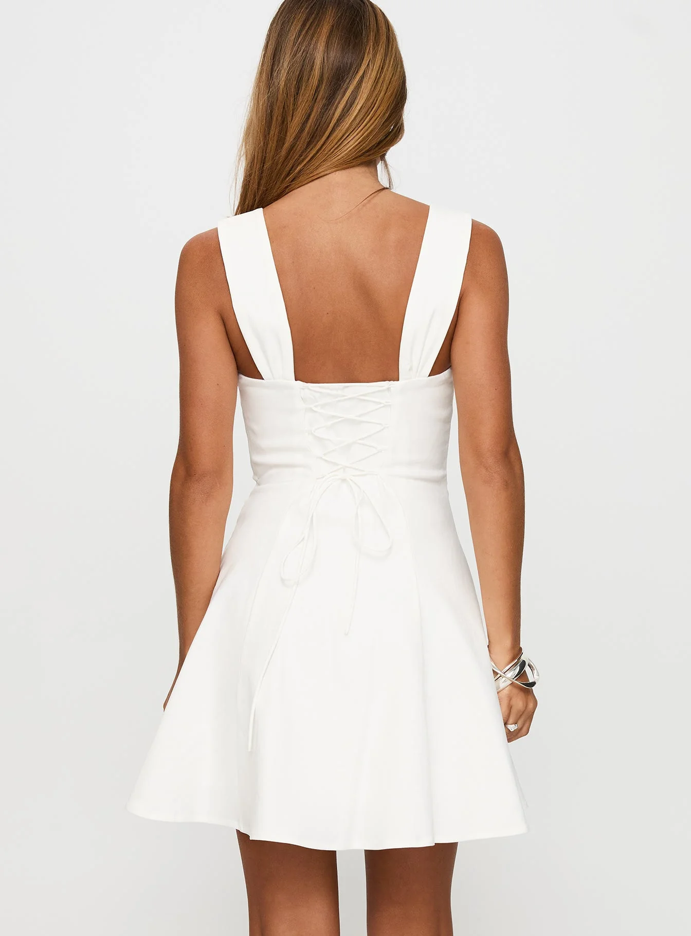 Honey Suckle Tie Up Mini Dress White - Image 5