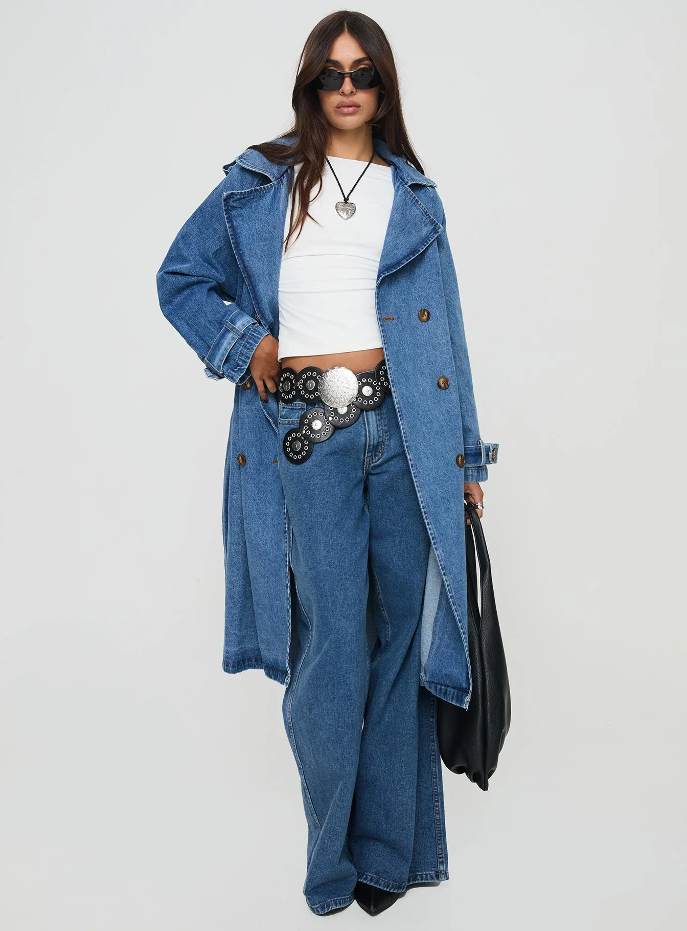 Honeyed Denim Trench Coat Mid Wash - Image 3