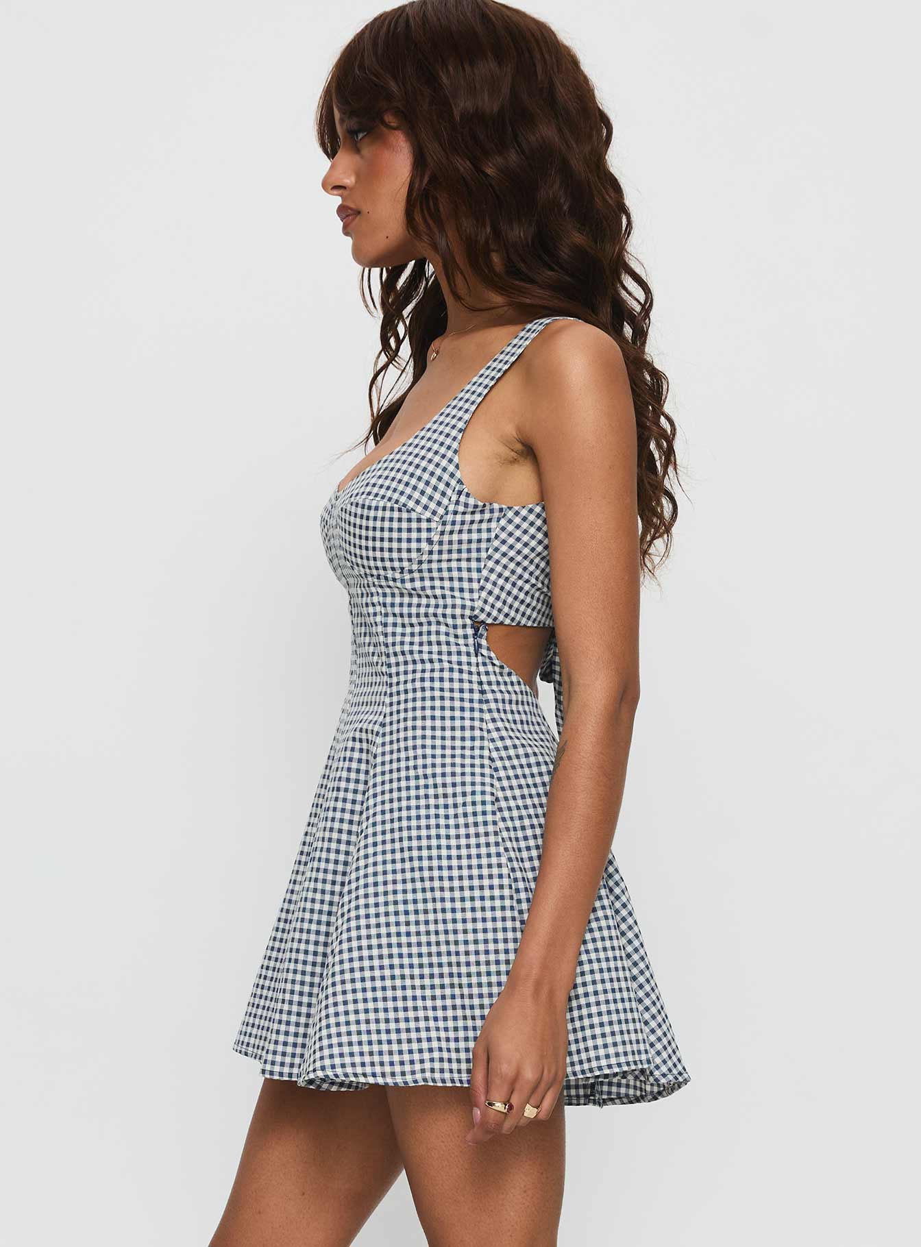 Honeysucker Floaty Playsuit Blue Check - Image 4