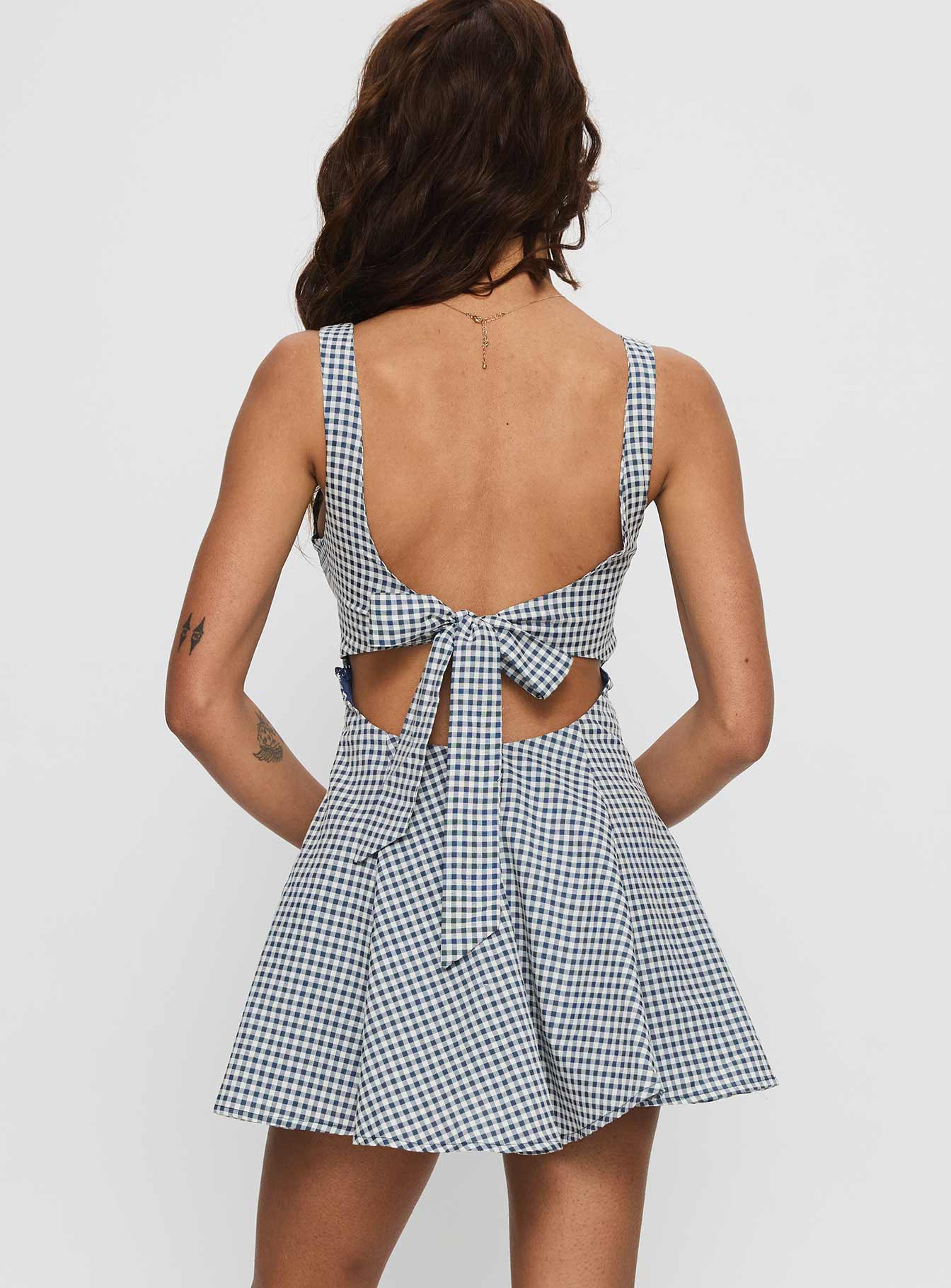 Honeysucker Floaty Playsuit Blue Check - Image 5