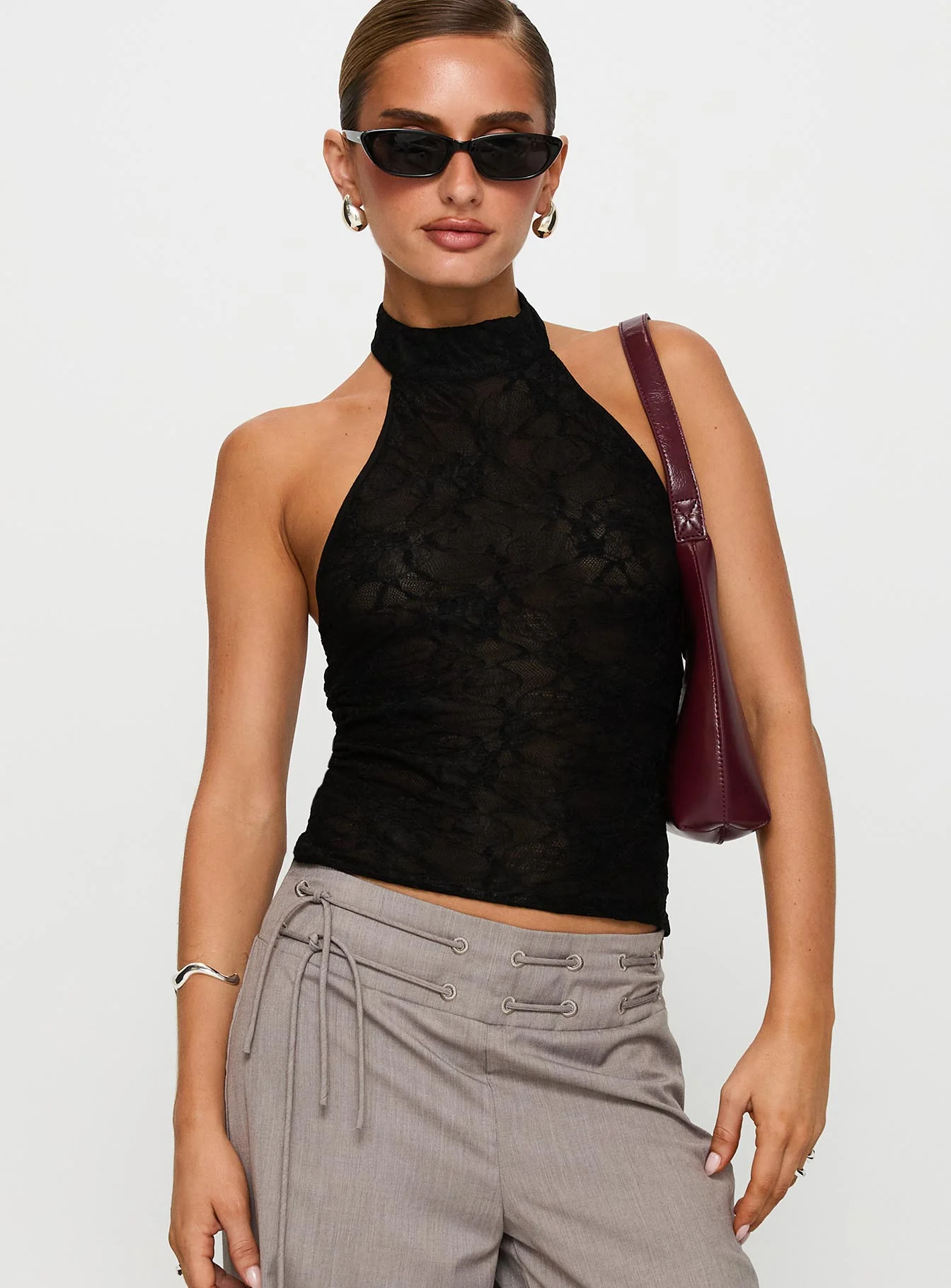 Hotter Than Fire Lace Halter Top Black - Image 2