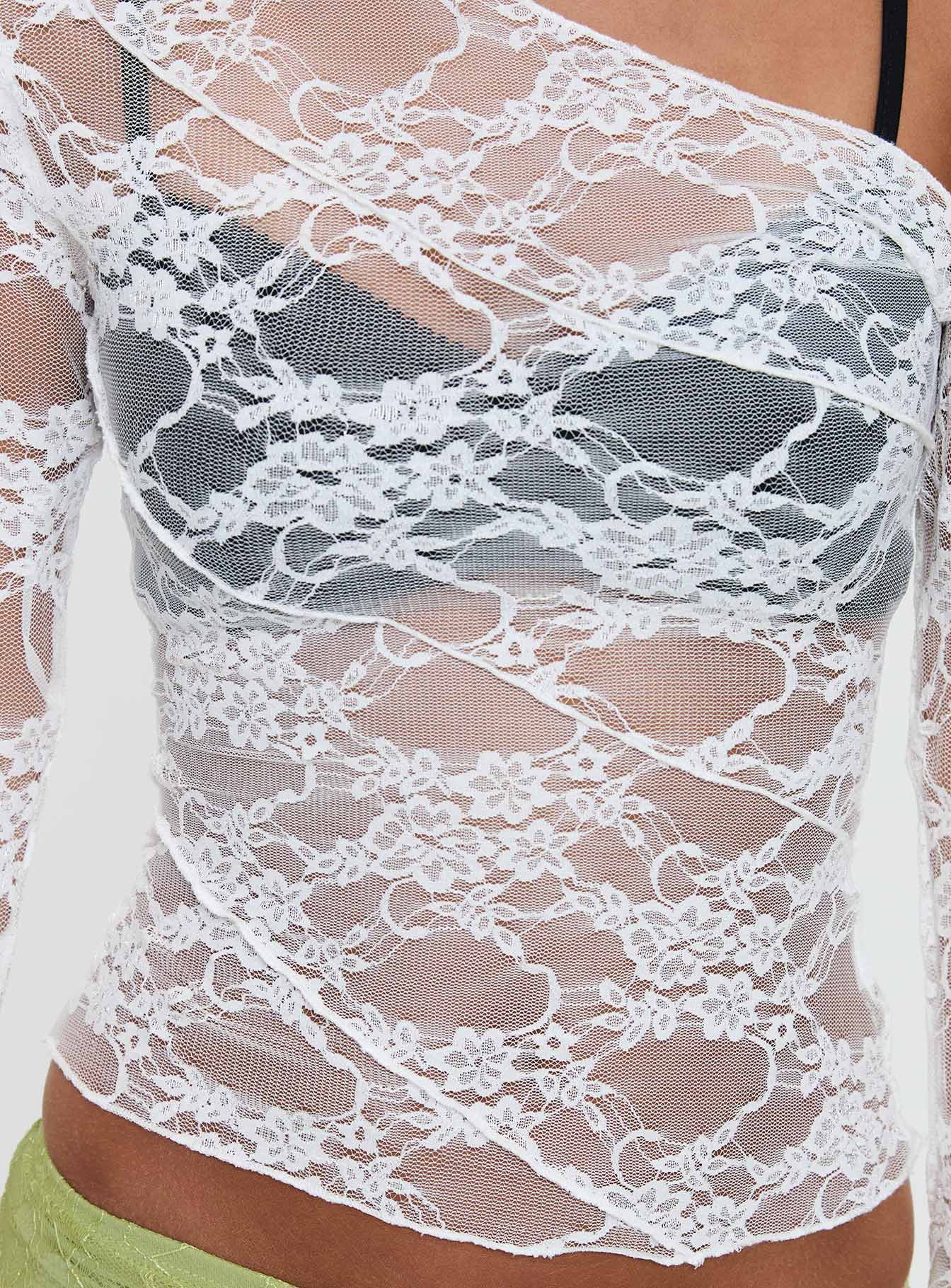 How Ironic One Shoulder Lace Top Cream - Image 6