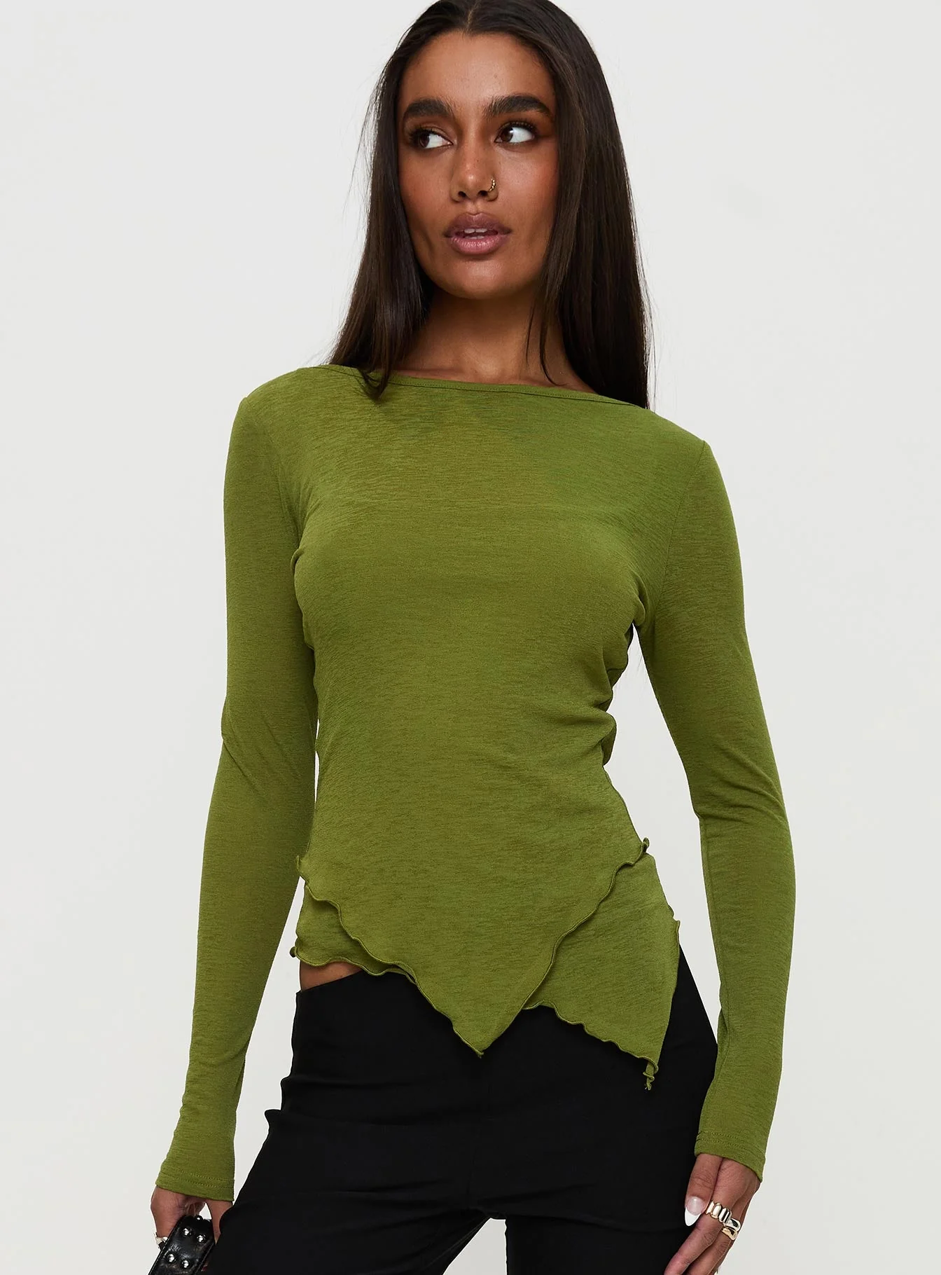 I Know You Backless Long Sleeve Top Green - Image 2