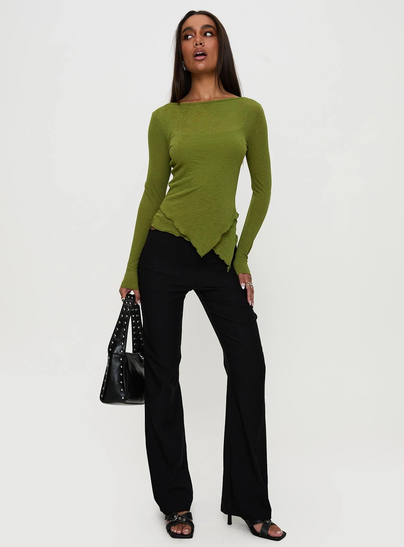 I Know You Backless Long Sleeve Top Green - Image 3