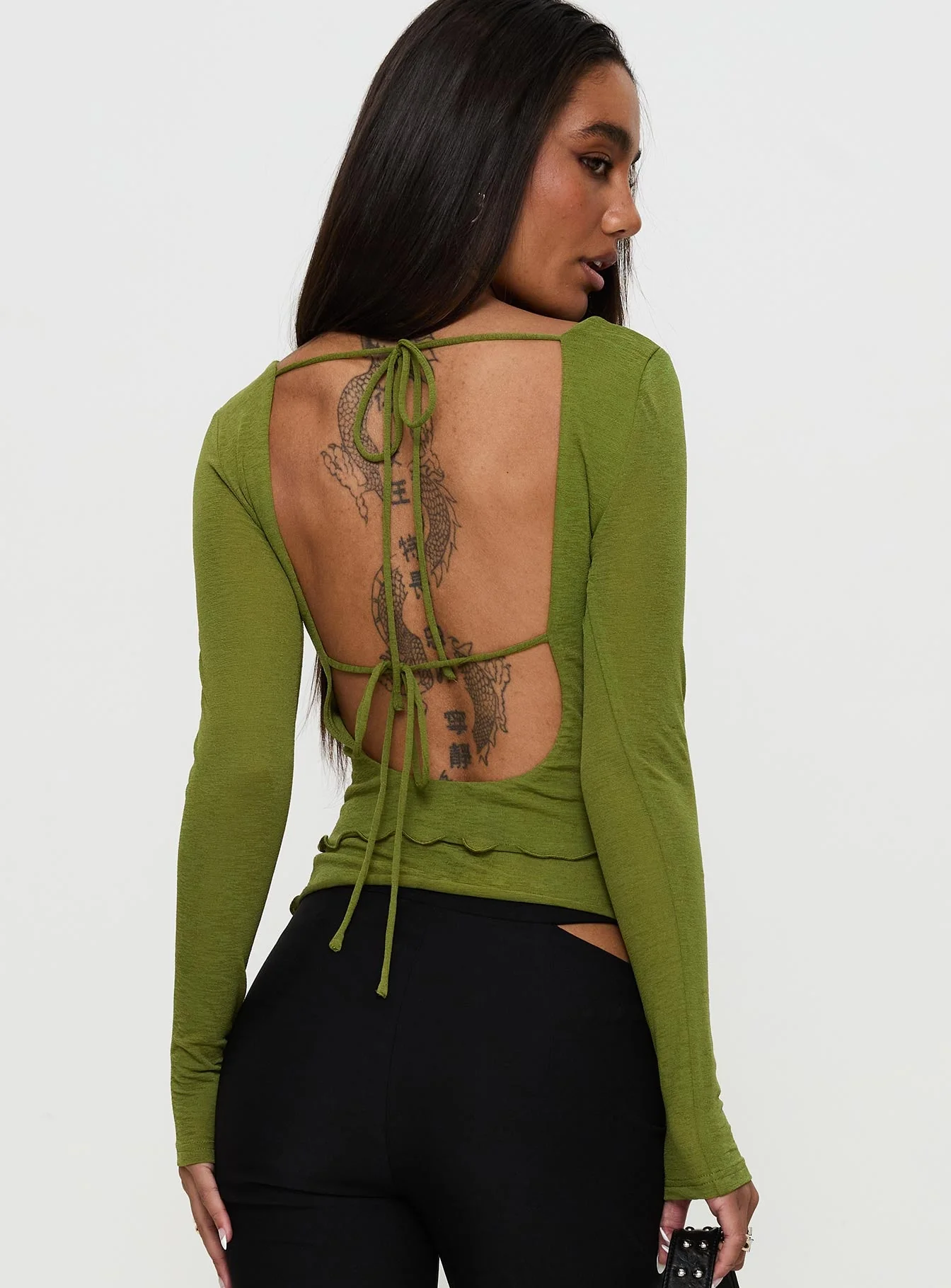 I Know You Backless Long Sleeve Top Green - Image 5