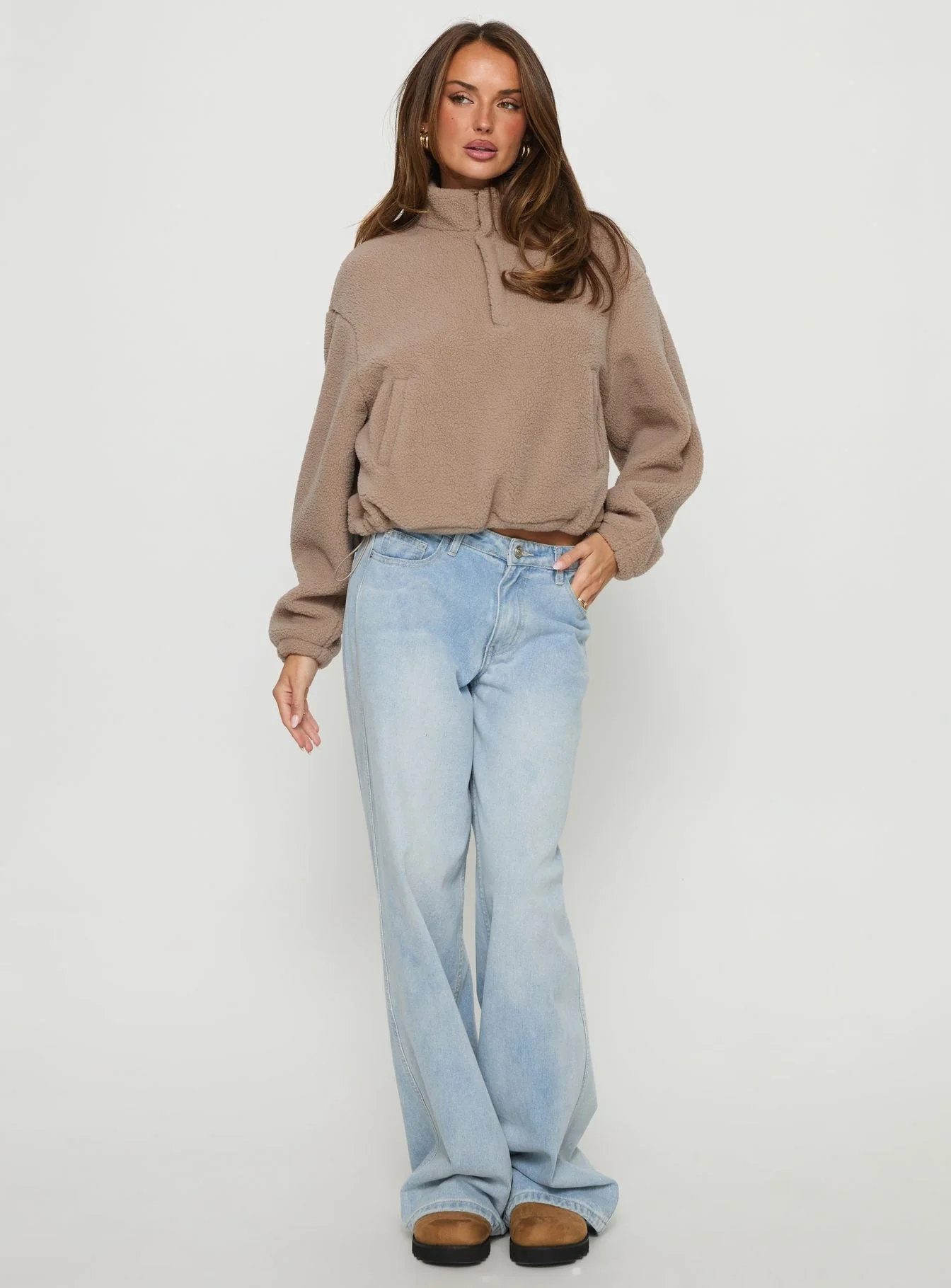 Icy Days Fleece Quarter Zip Jumper Light Brown - Image 2