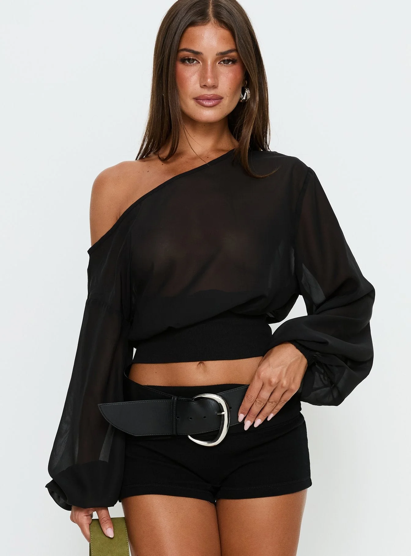 Idalina Slouchy Chiffon Top Black - Image 2