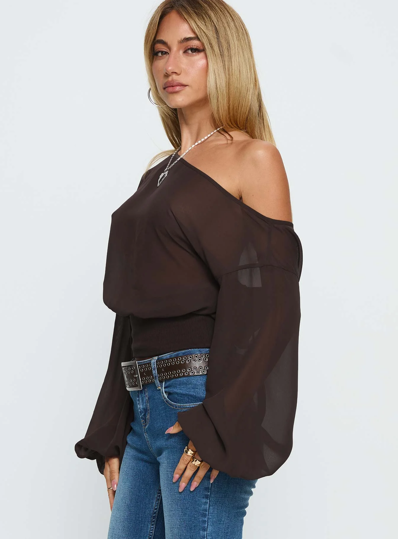 Idalina Slouchy Chiffon Top Brown - Image 4