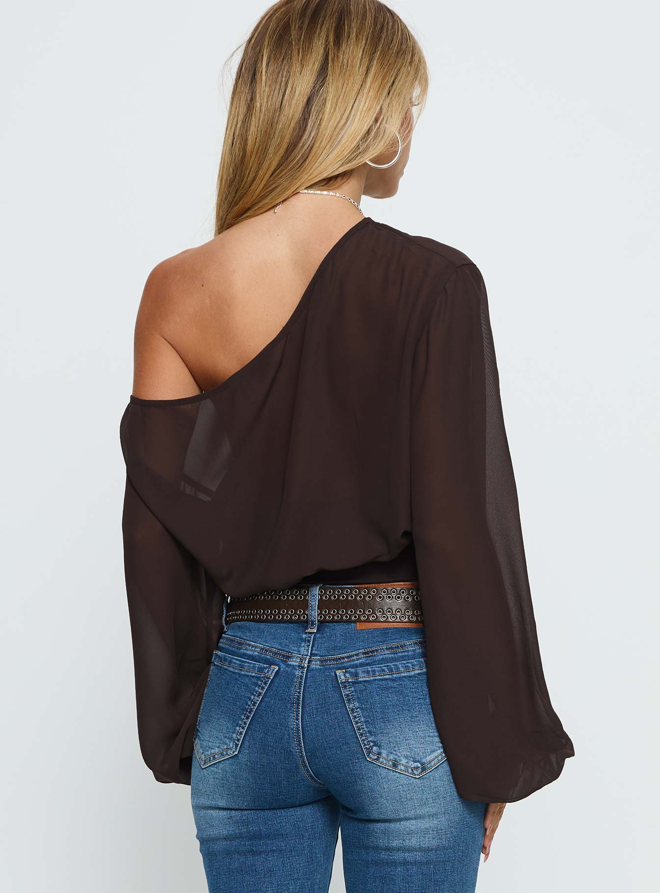 Idalina Slouchy Chiffon Top Brown - Image 5