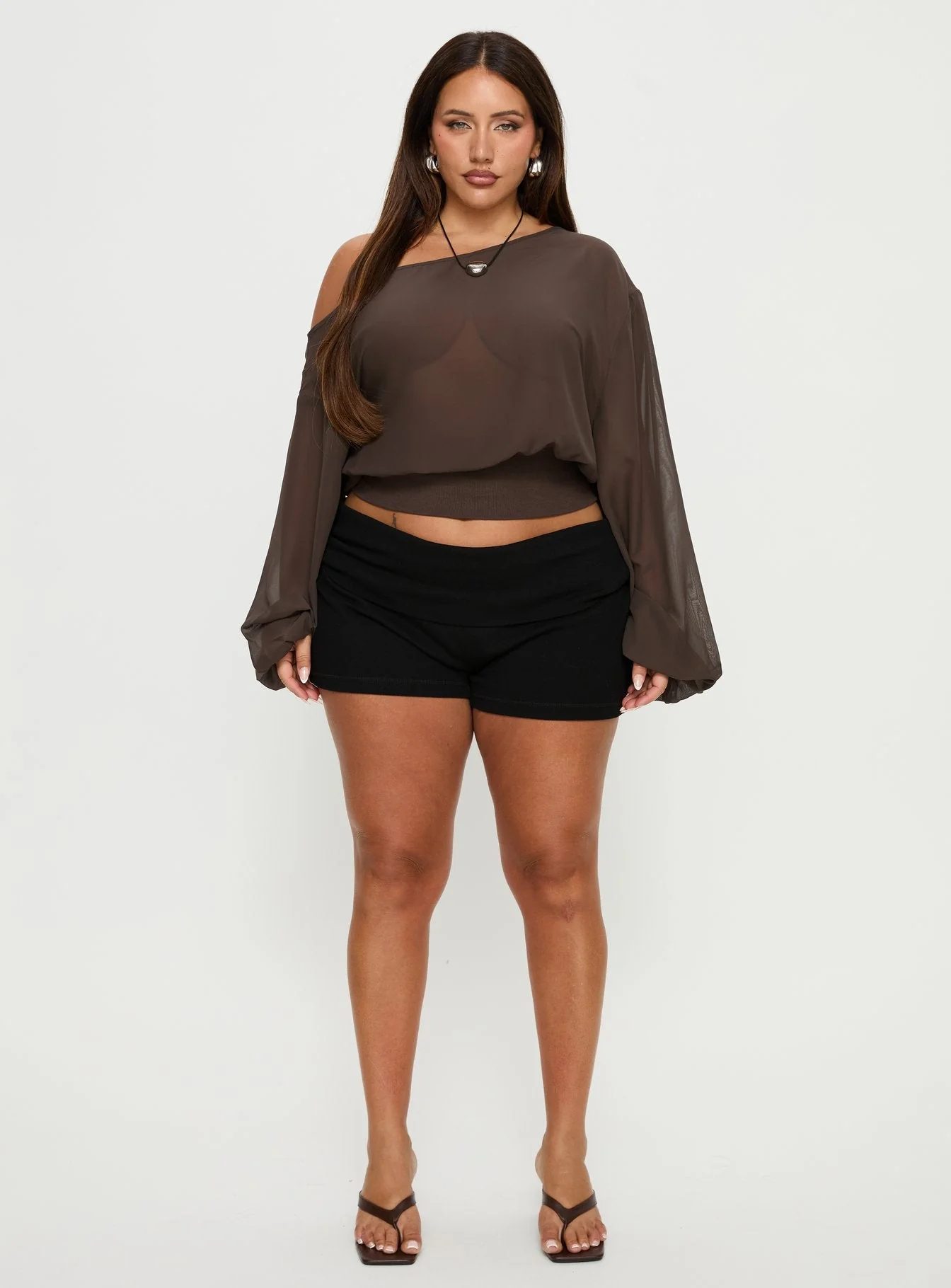 Idalina Slouchy Chiffon Top Brown Curve - Image 6