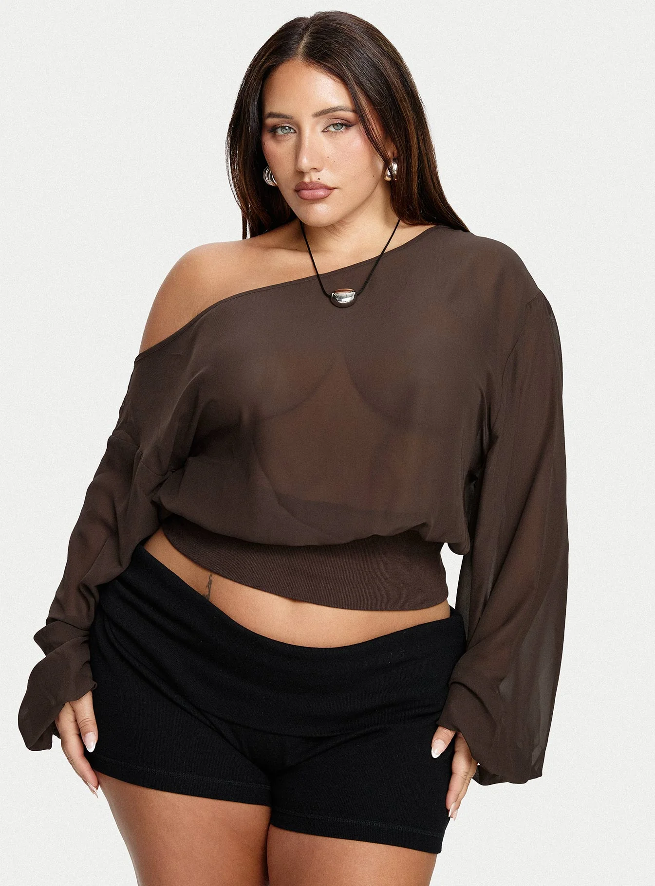 Idalina Slouchy Chiffon Top Brown Curve - Image 8