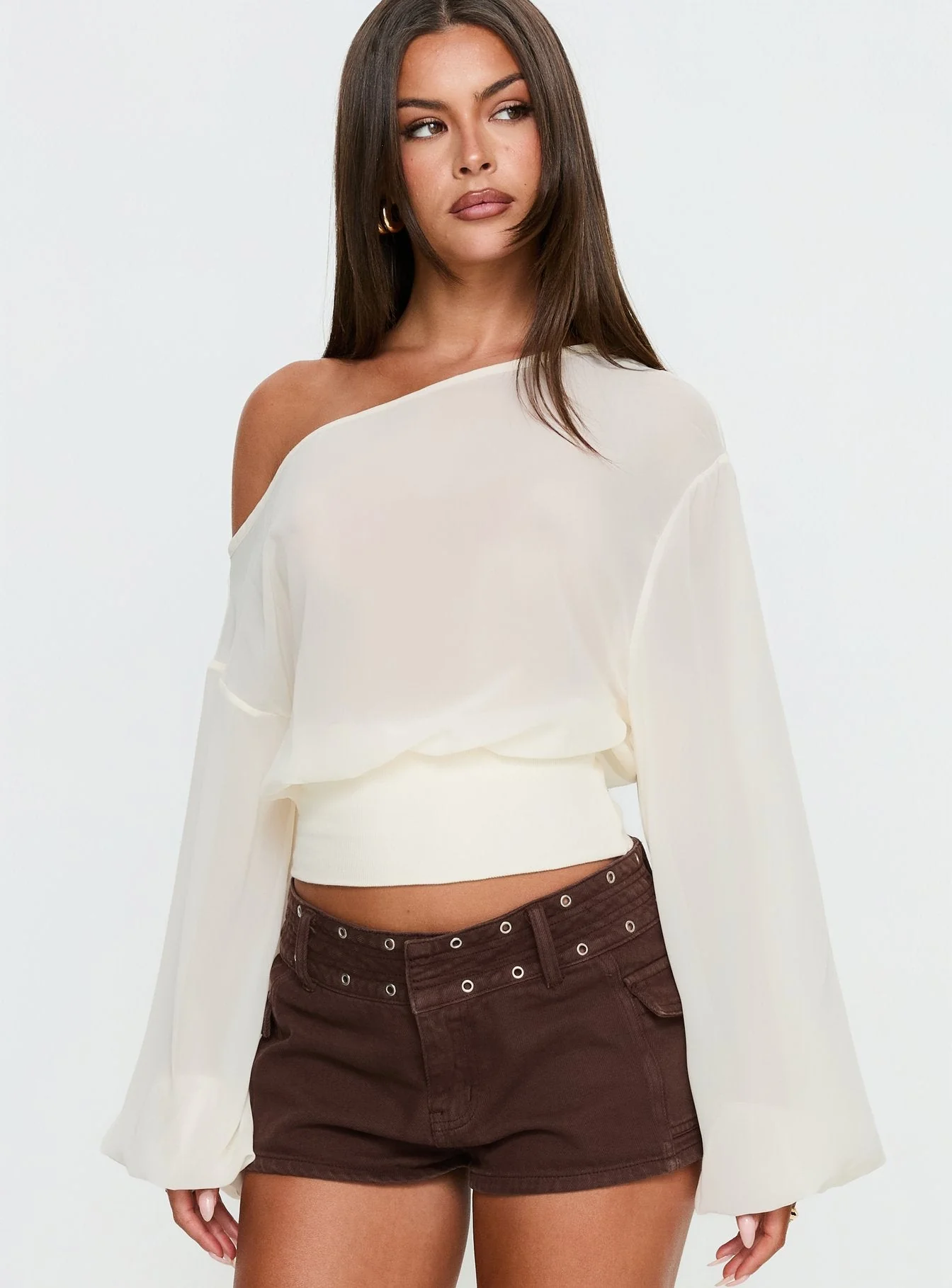 Idalina Slouchy Chiffon Top Cream - Image 2