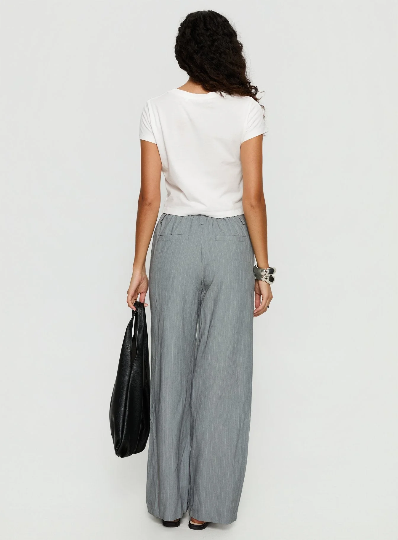 Idolised Tie Waist Pant Grey Pinstripe - Image 4