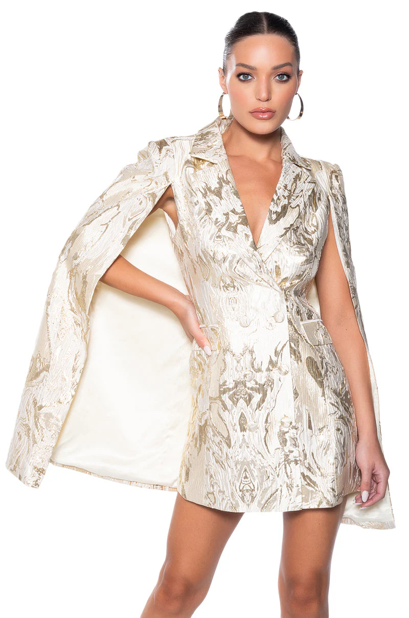 IMANI BROCADE CAPE SLEEVE BLAZER DRESS - Image 2