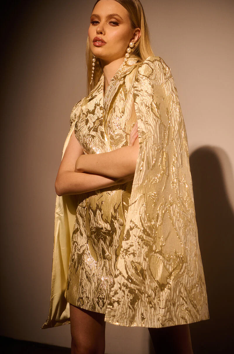IMANI BROCADE CAPE SLEEVE BLAZER DRESS - Image 6