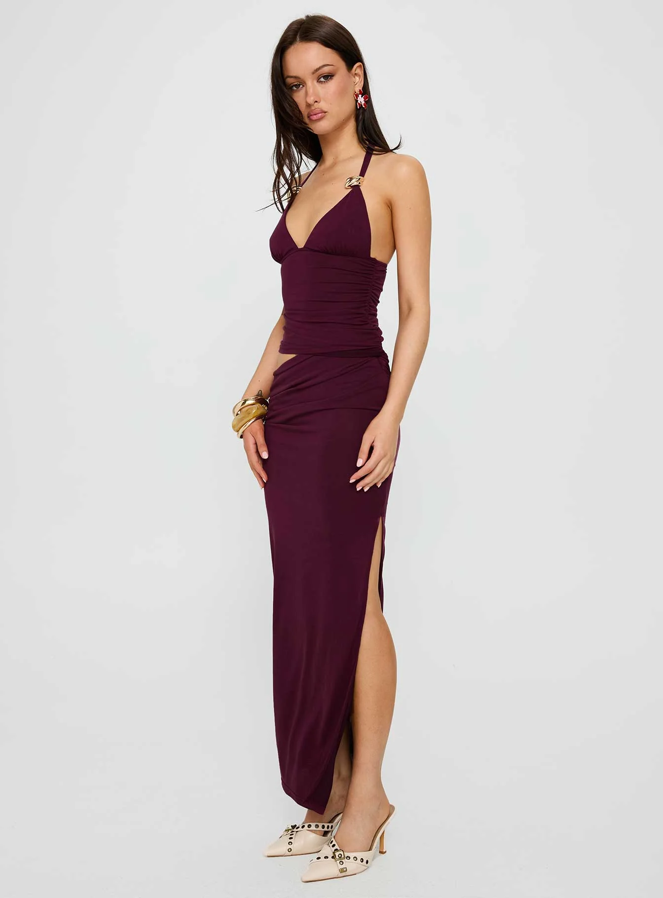 Imeraldia Hardware Halter Maxi Dress Currant - Image 4