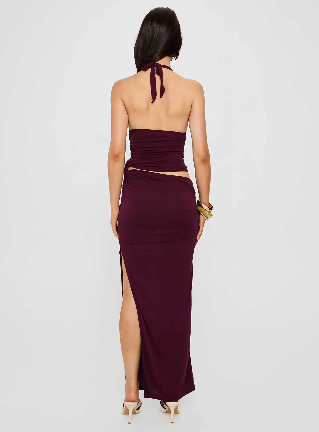 Imeraldia Hardware Halter Maxi Dress Currant - Image 5