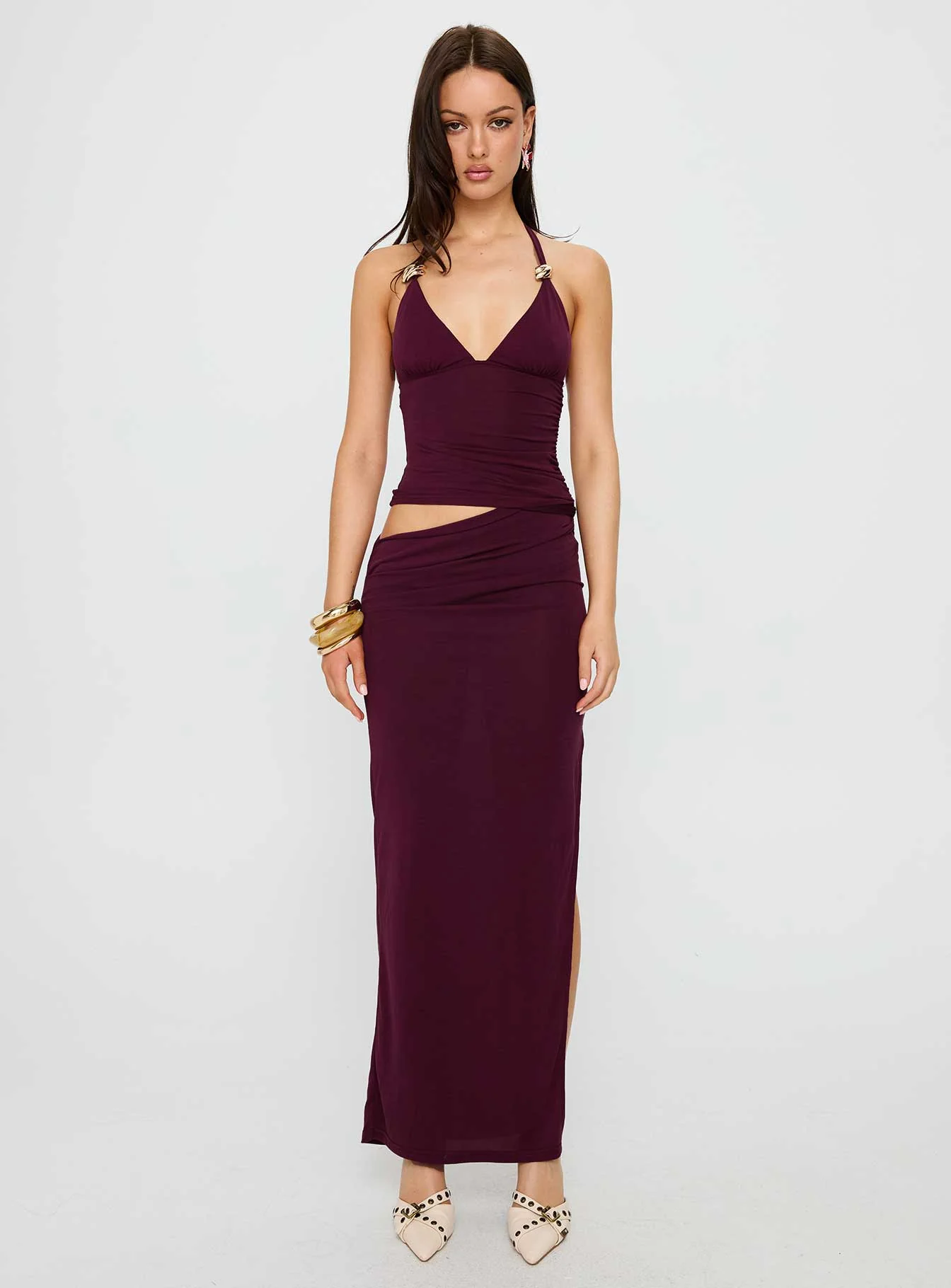 Imeraldia Hardware Halter Maxi Dress Currant - Image 7