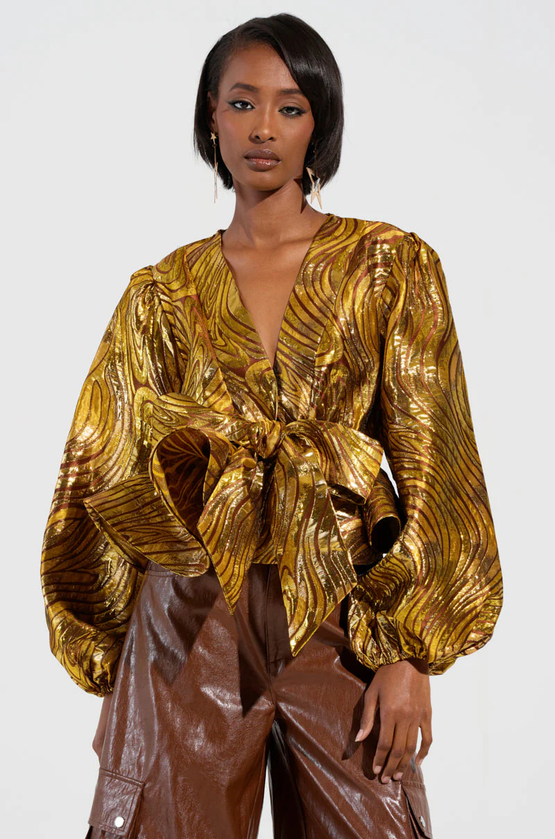 IN A DAYDREAM TIE FRONT BLOUSE IN GOLD - Image 2