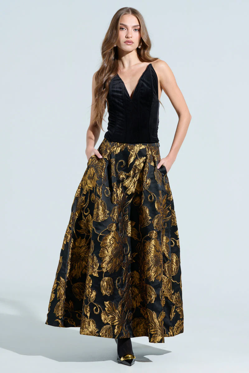 IN THE WILD FLORAL BROCADE  MAXI SKIRT - Image 2