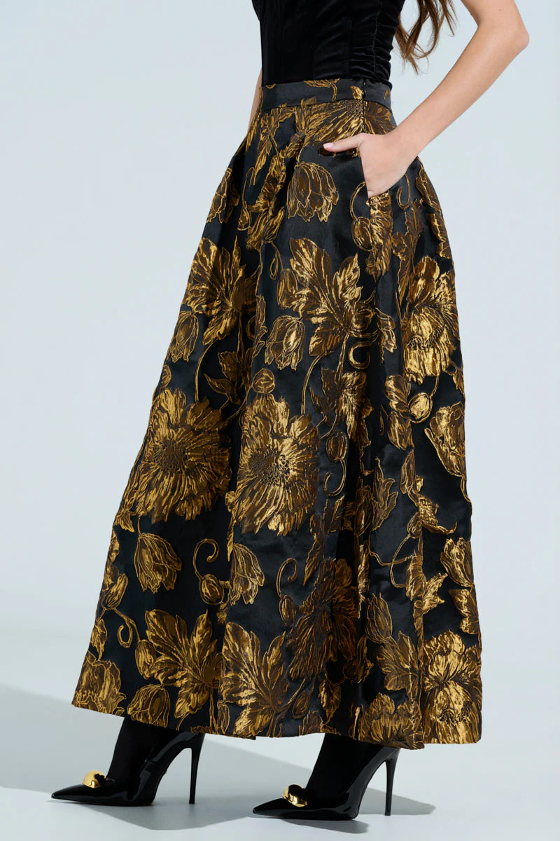 IN THE WILD FLORAL BROCADE  MAXI SKIRT - Image 4