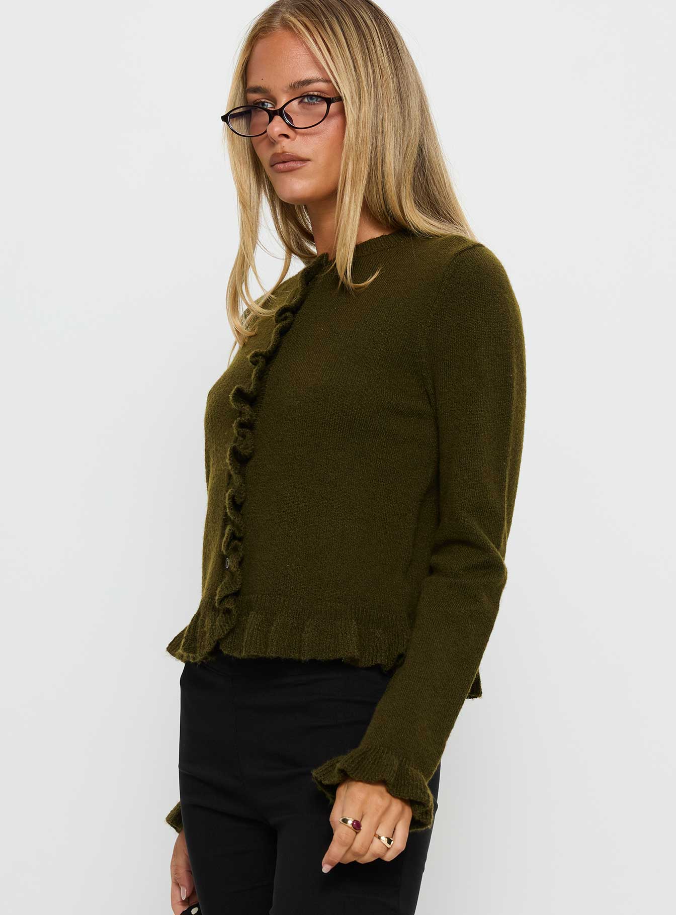 Inclination Frill Cardigan Moss - Image 3