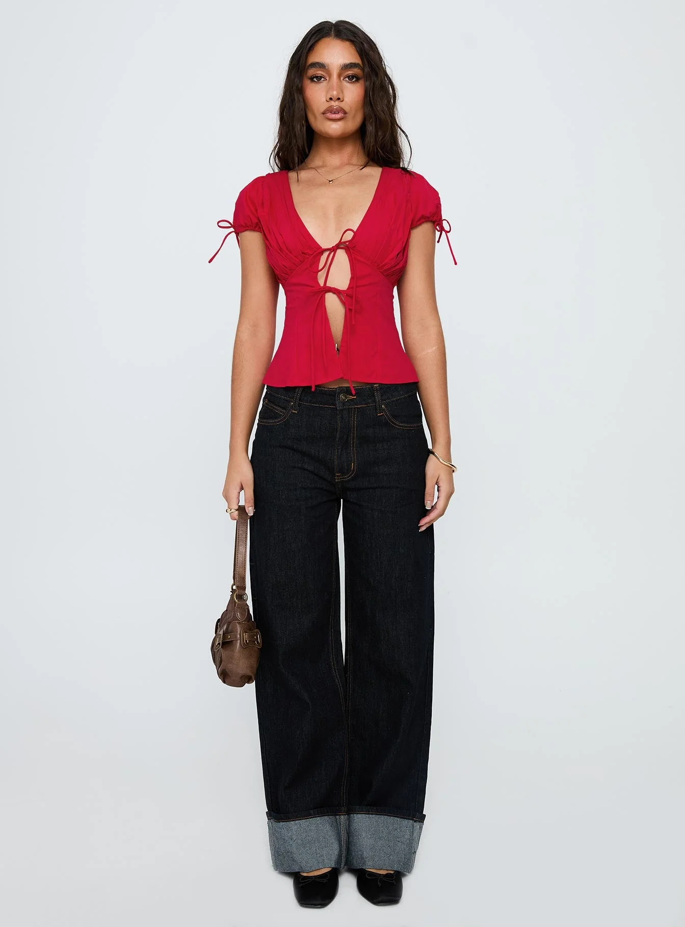 Incomparable Pleated Bust Top Red - Image 7