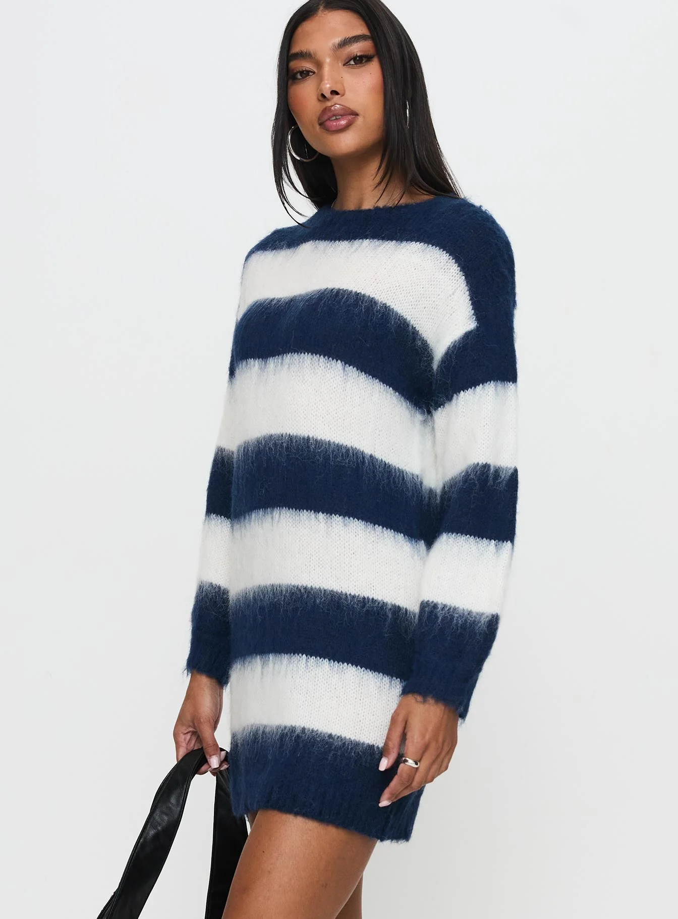 Iryna Long Sleeve Knit Mini Dress Navy / White Stripe - Image 3