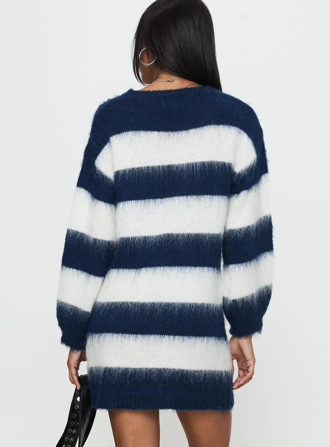 Iryna Long Sleeve Knit Mini Dress Navy / White Stripe - Image 4