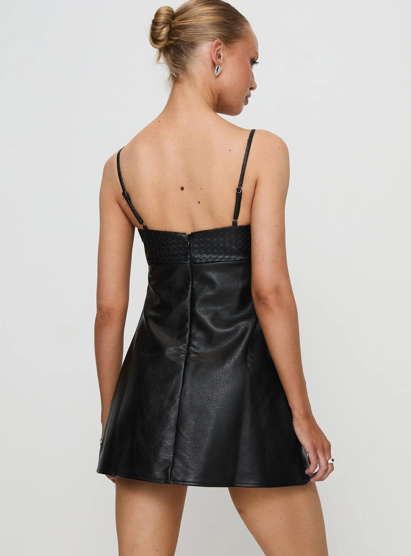 Isak Woven Faux Leather Mini Dress Black - Image 5