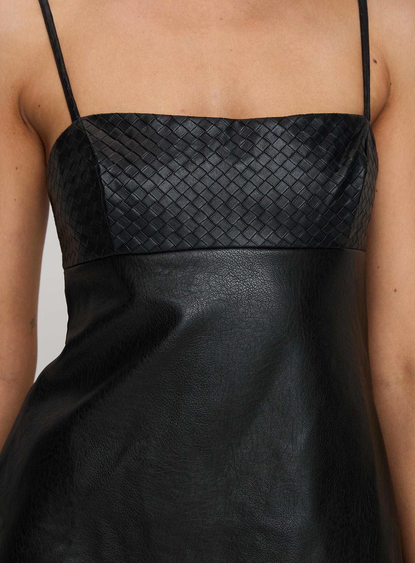 Isak Woven Faux Leather Mini Dress Black - Image 6