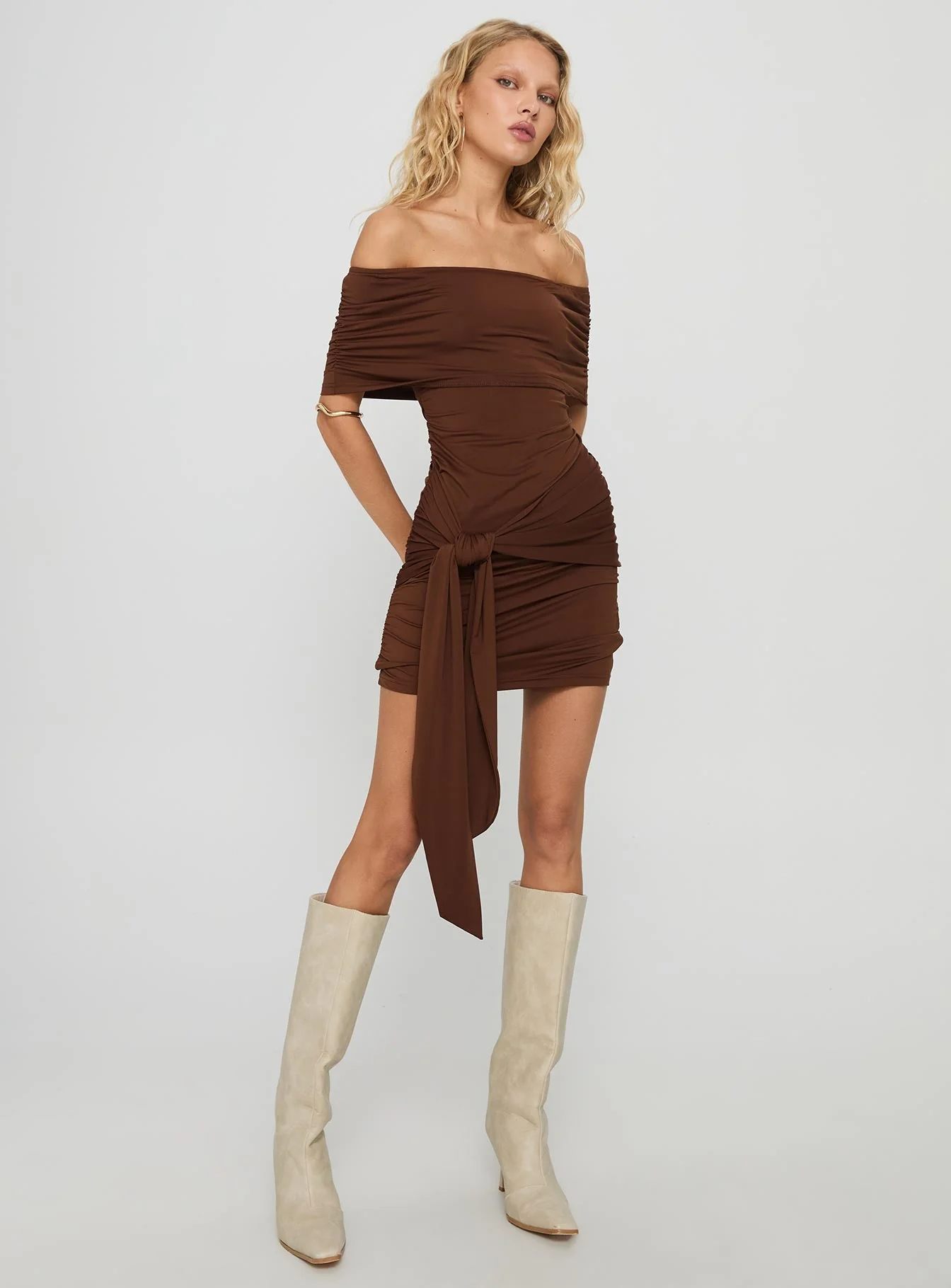 Island Girl Tie Skirt Mini Dress Brown - Image 2