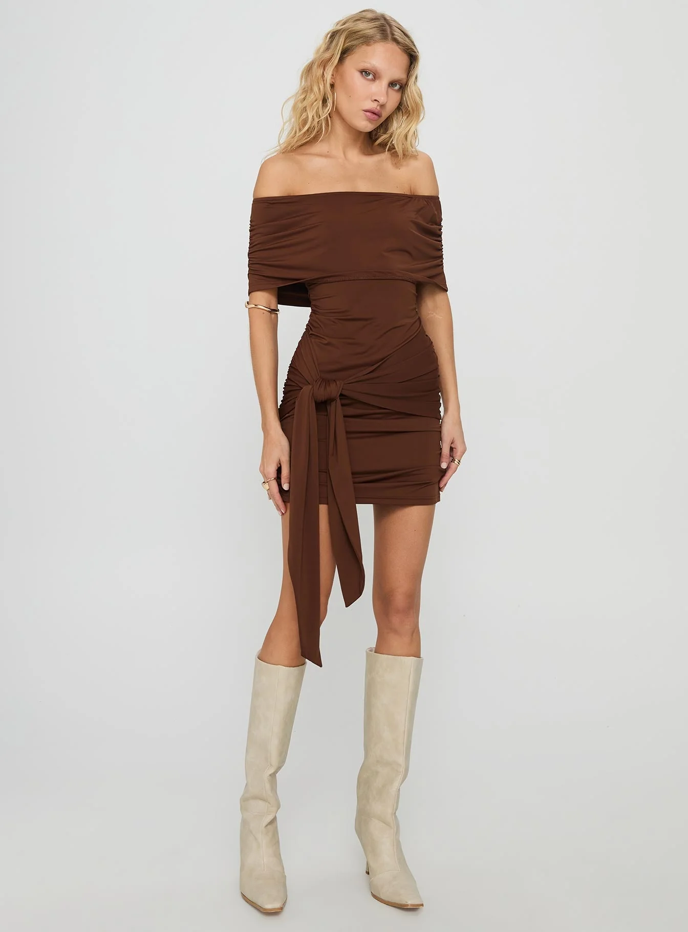Island Girl Tie Skirt Mini Dress Brown - Image 3