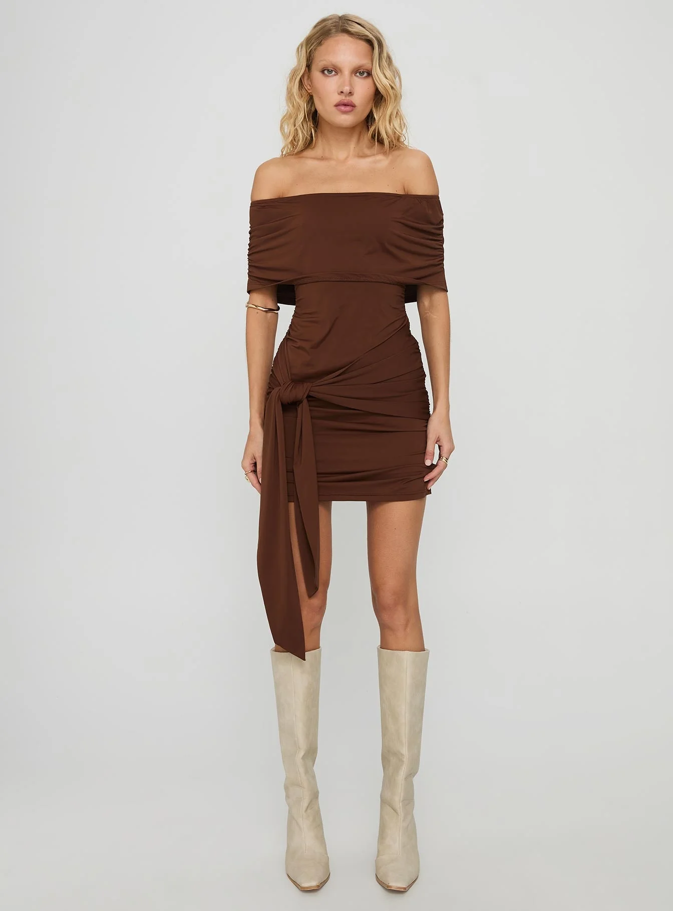 Island Girl Tie Skirt Mini Dress Brown - Image 7