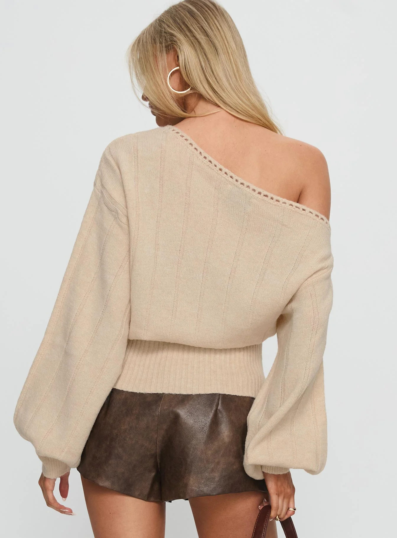 Jackeline Off Shoulder Rib Jumper Cream - Image 4