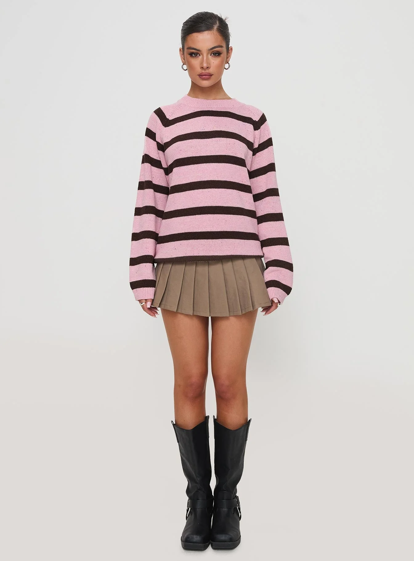 Jacquette Knit Sweater Pink / Brown - Image 6