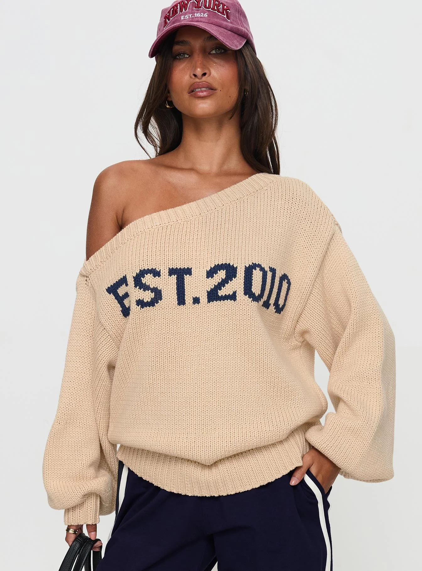 Jadynn Off Shoulder Knit Sweater Cream - Image 2