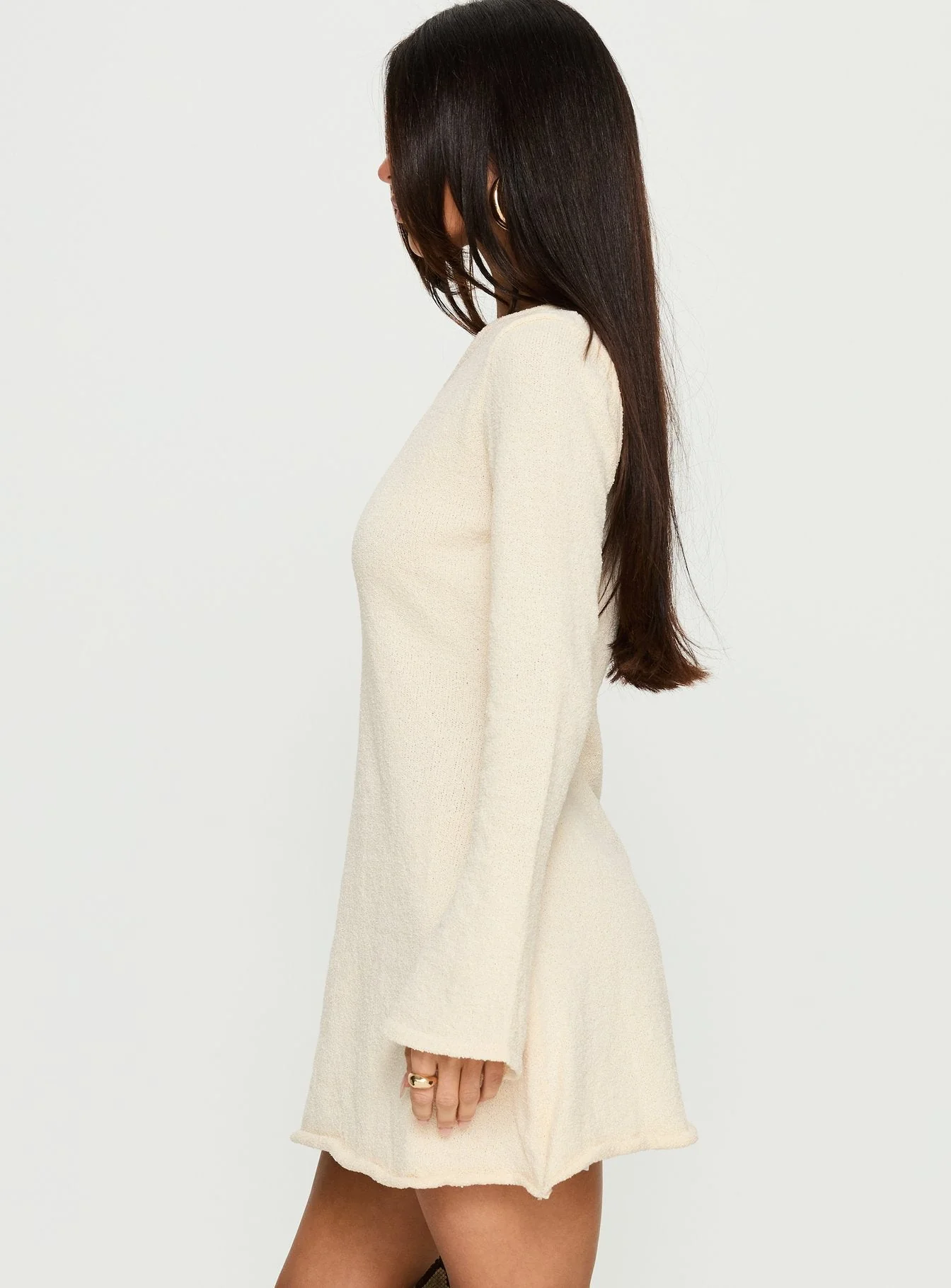 Jaede Off Shoulder Knit Mini Dress Cream - Image 3