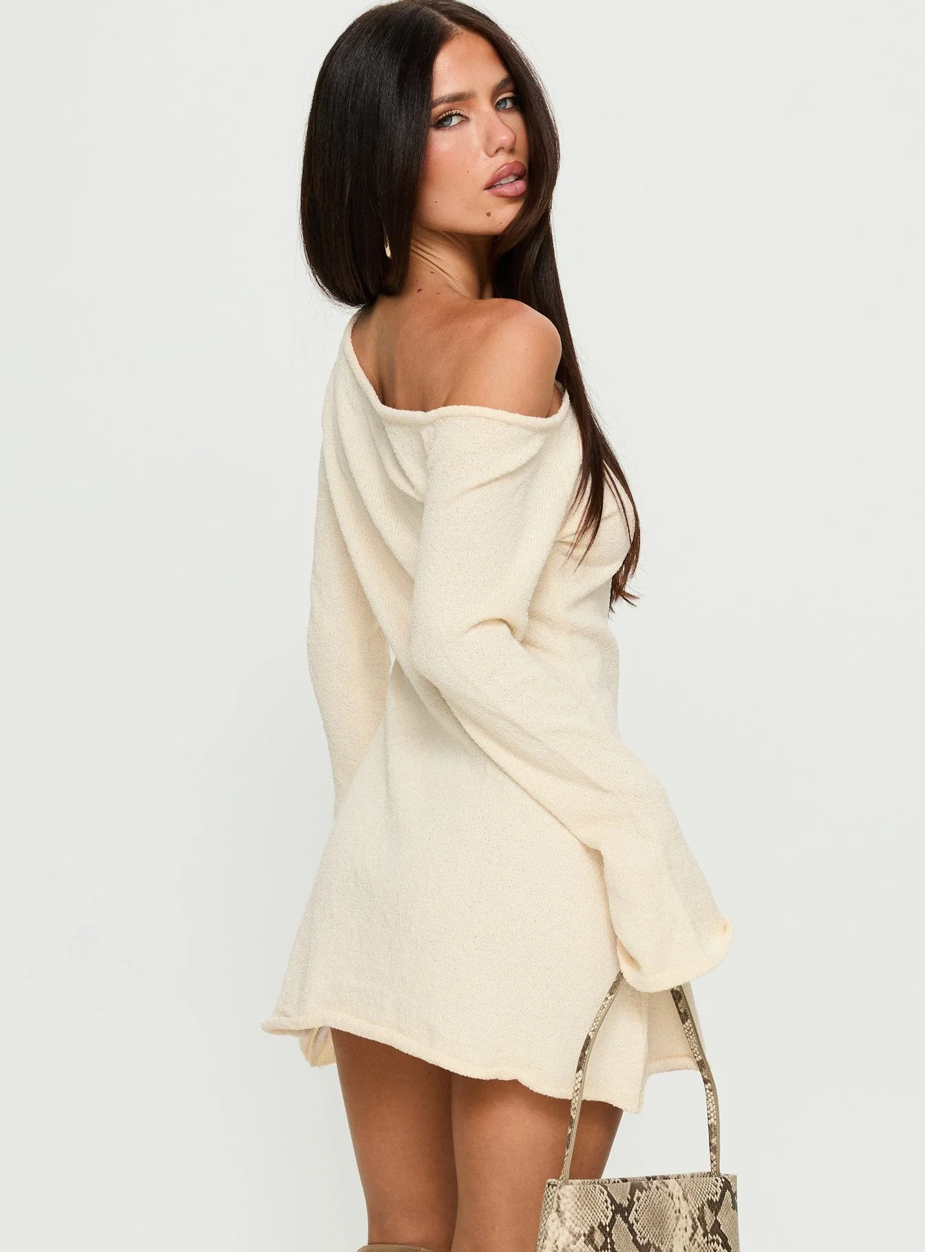Jaede Off Shoulder Knit Mini Dress Cream - Image 4