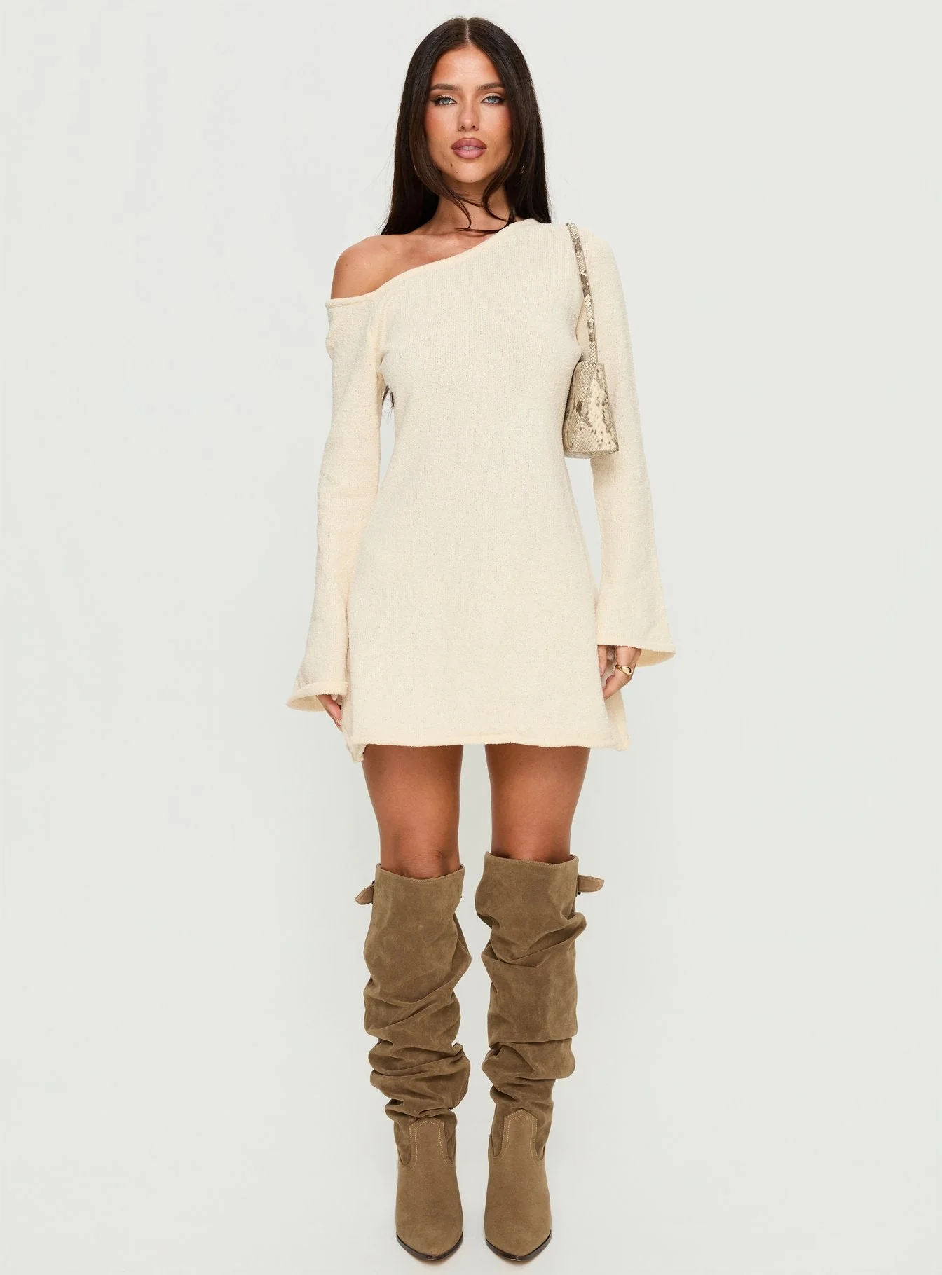 Jaede Off Shoulder Knit Mini Dress Cream - Image 6