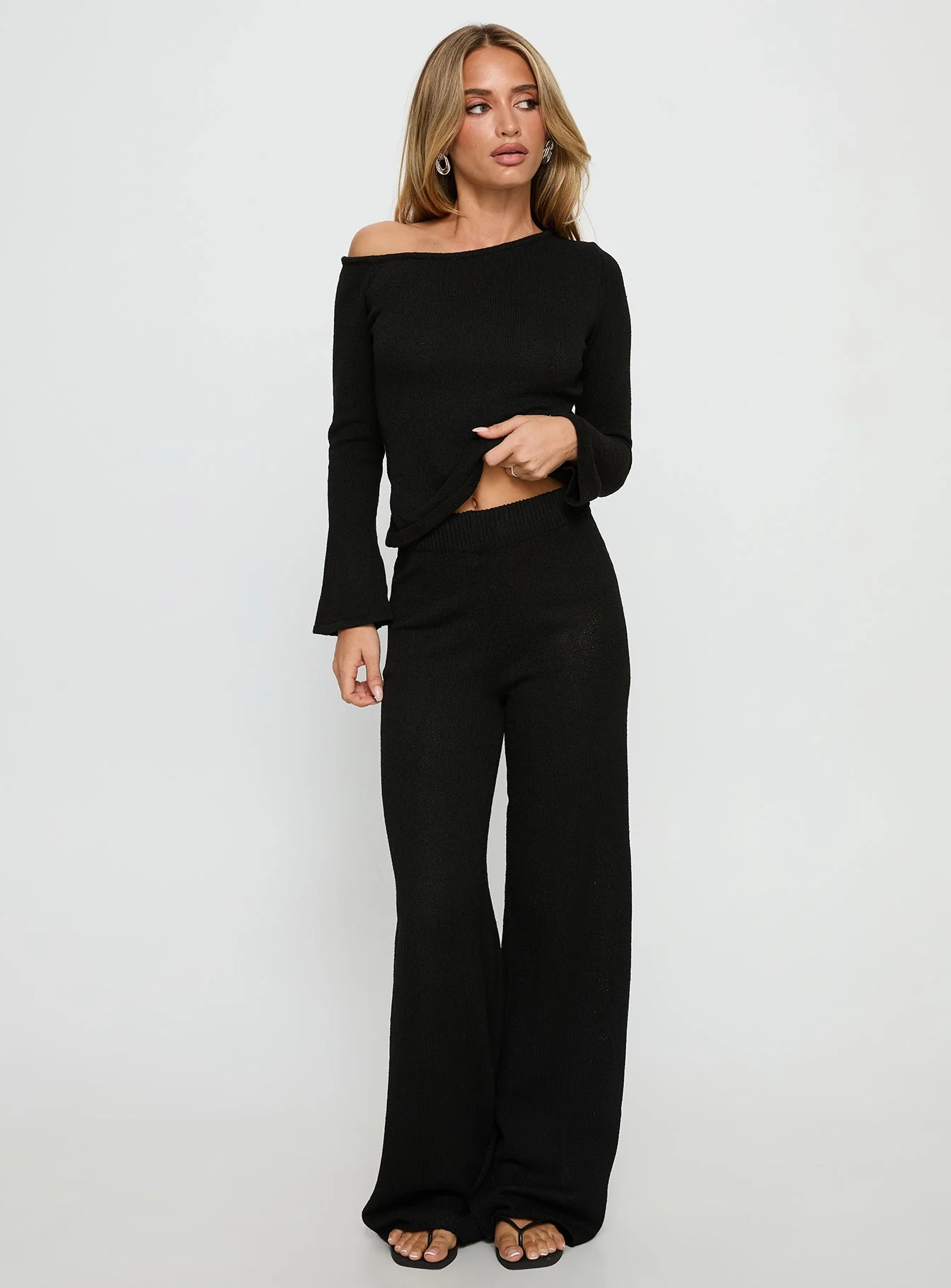 Jaede Off Shoulder Knit Sweater Black - Image 2