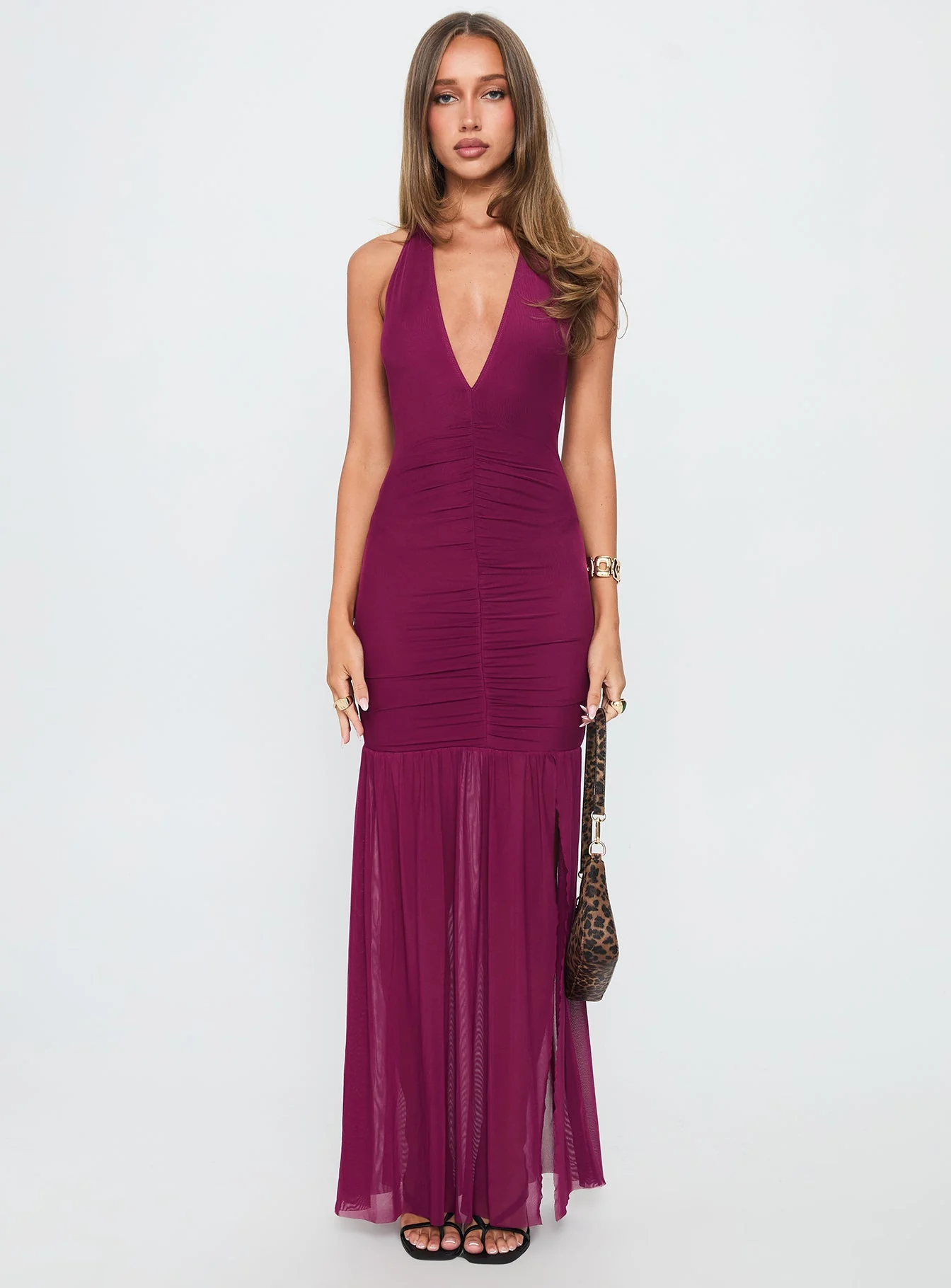 Jailyne Halter Plunge Maxi Dress Plum - Image 6