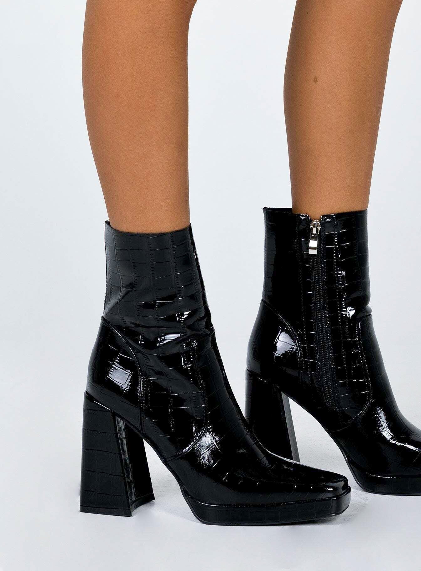 Jamie Croc Platform Boots Black - Image 3