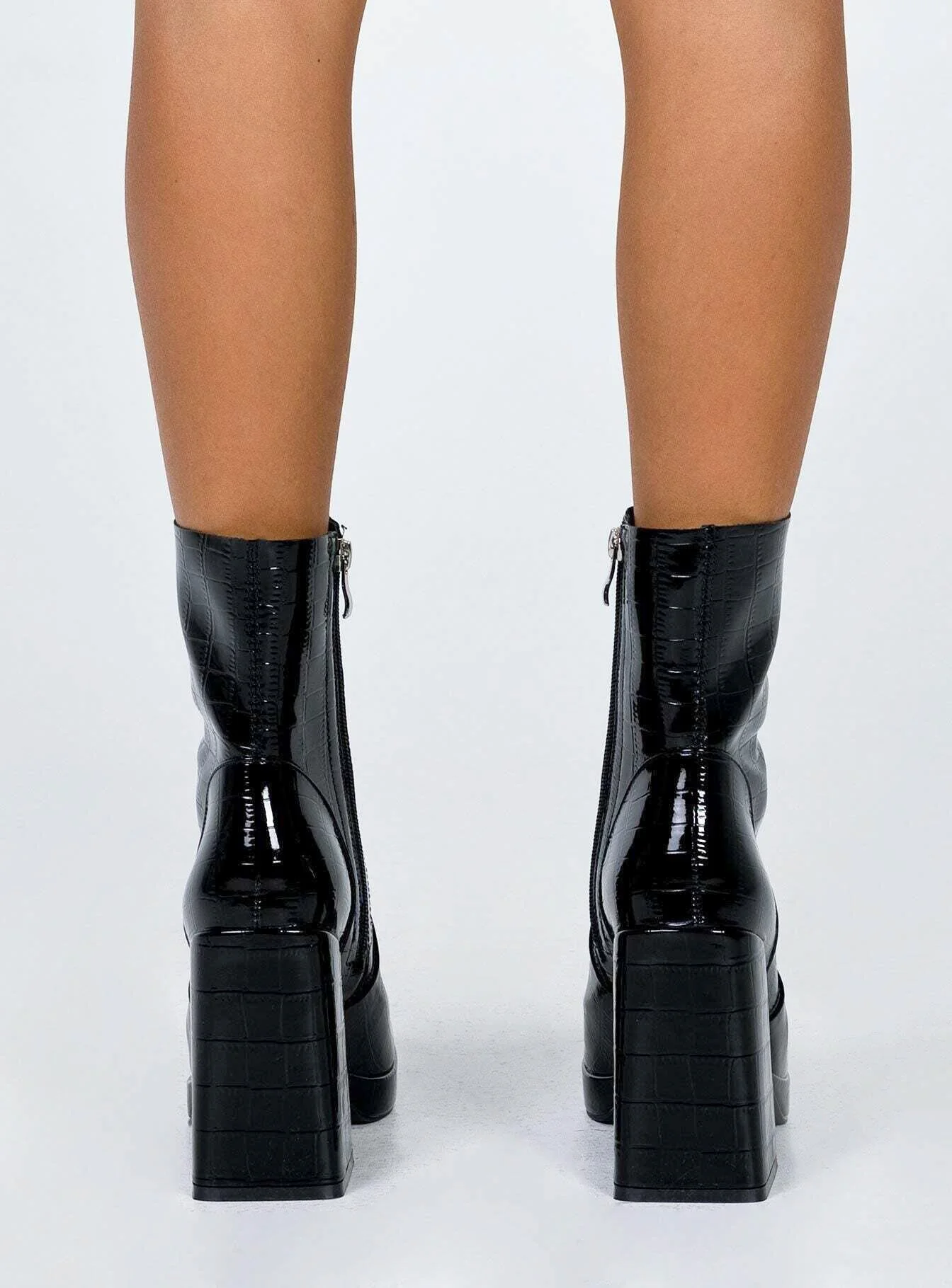Jamie Croc Platform Boots Black - Image 4