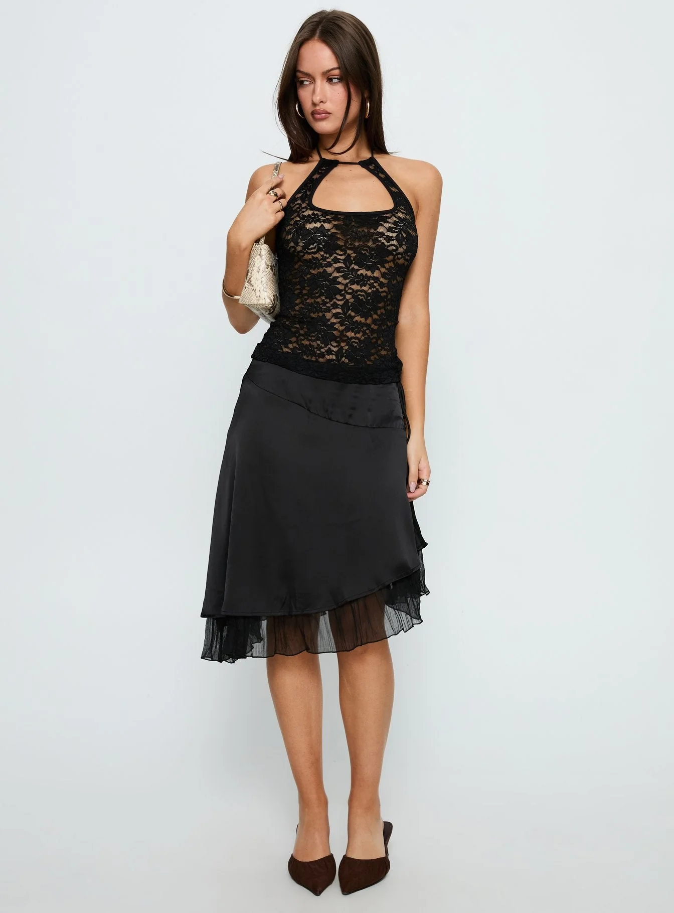 Janais Lace Tie Neck Top Black - Image 3