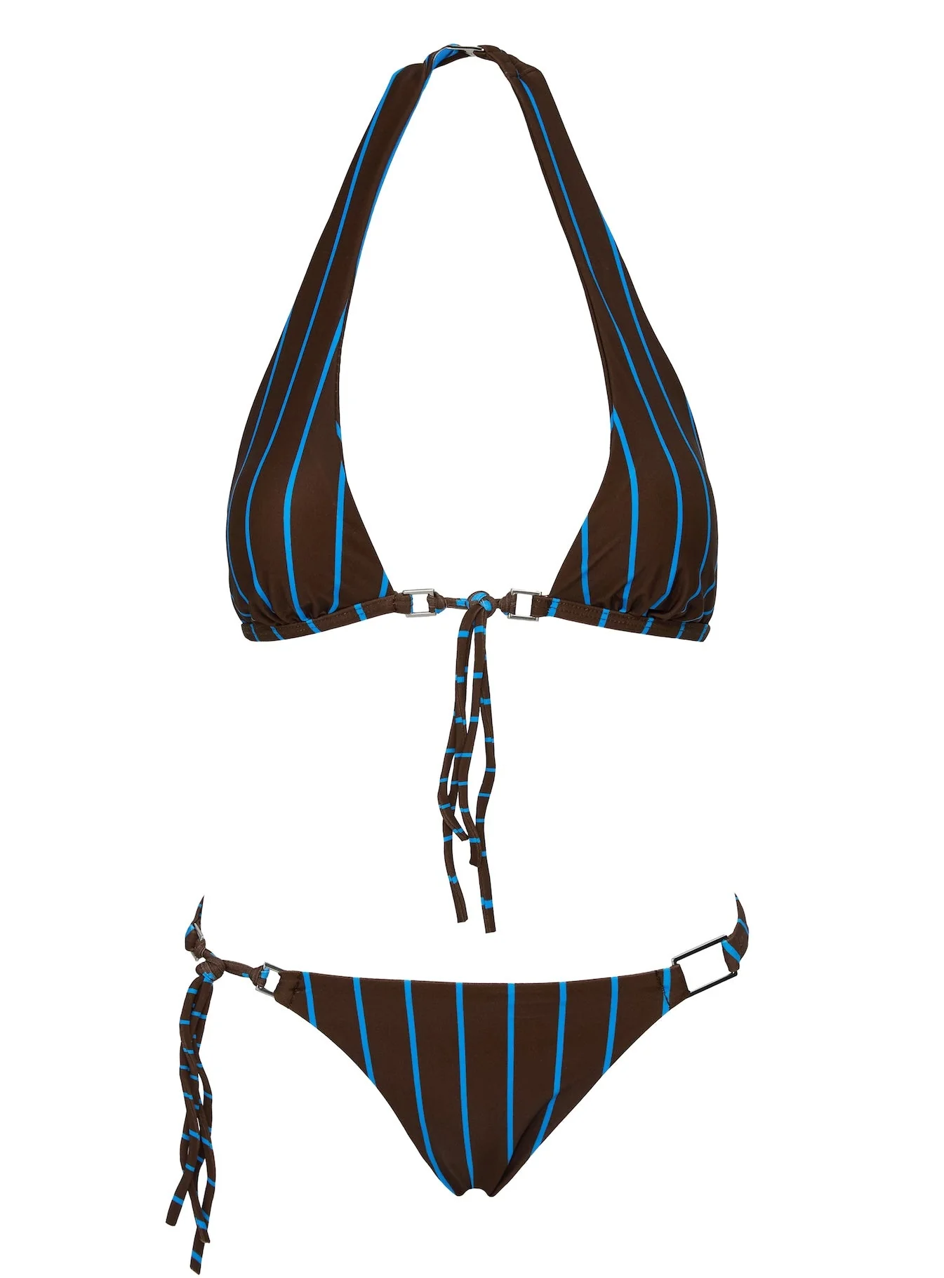 Janessa Hardware Tie Side Bikini Bottoms Brown / Blue Stripe - Image 5