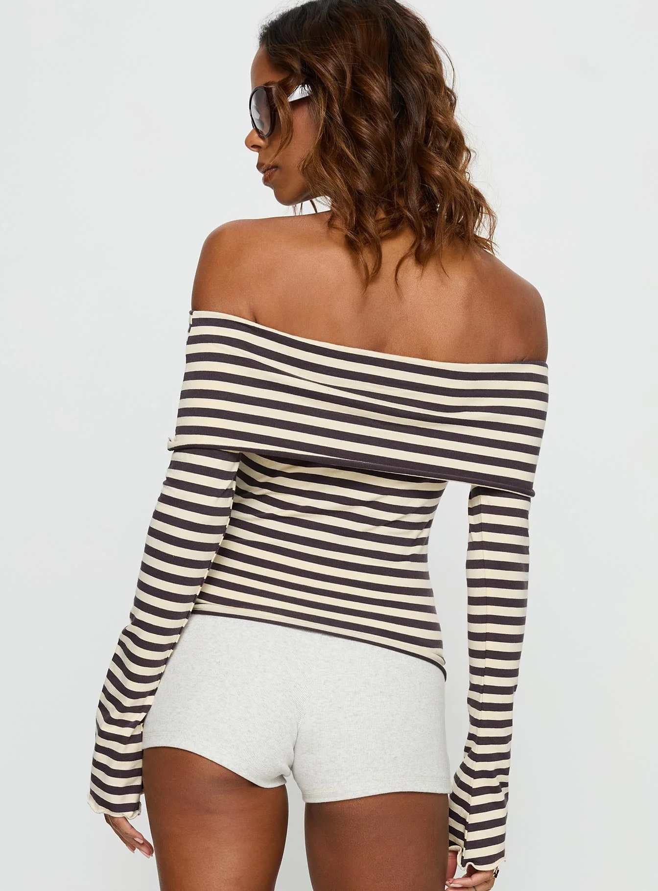 Janicia Off Shoulder Top Charcoal Stripe - Image 5