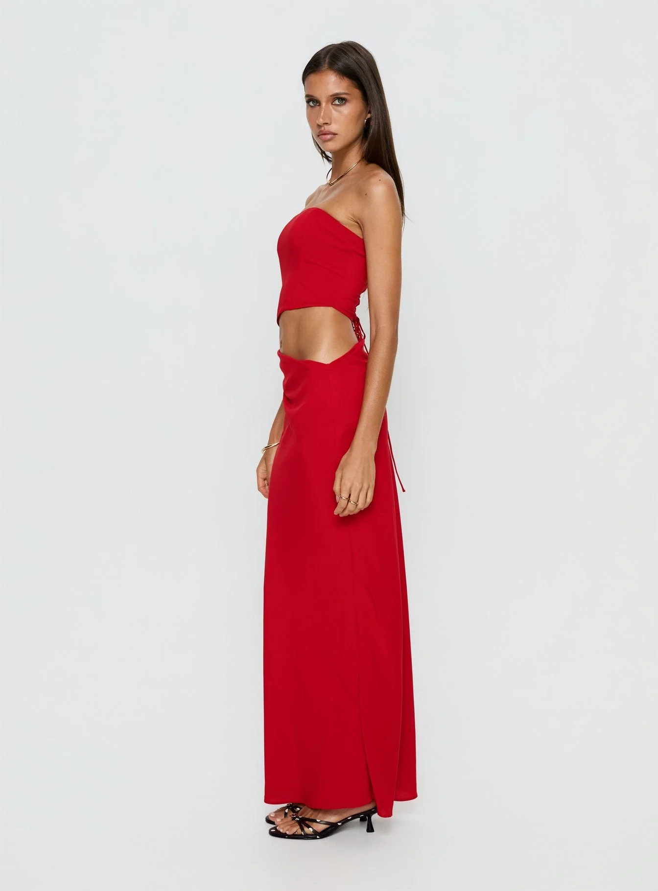 Jasira Strapless Drape Maxi Dress Bold Red - Image 4
