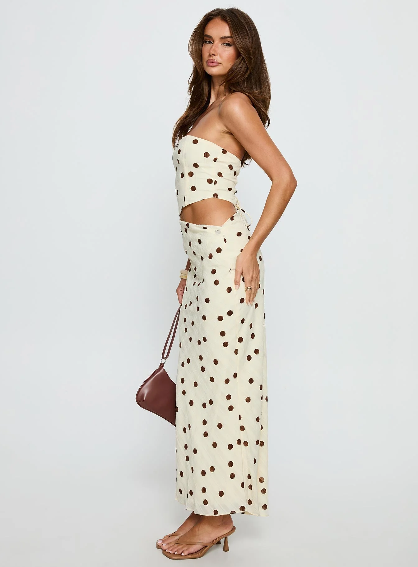 Jasira Strapless Drape Maxi Dress Cream Polka Dot - Image 5