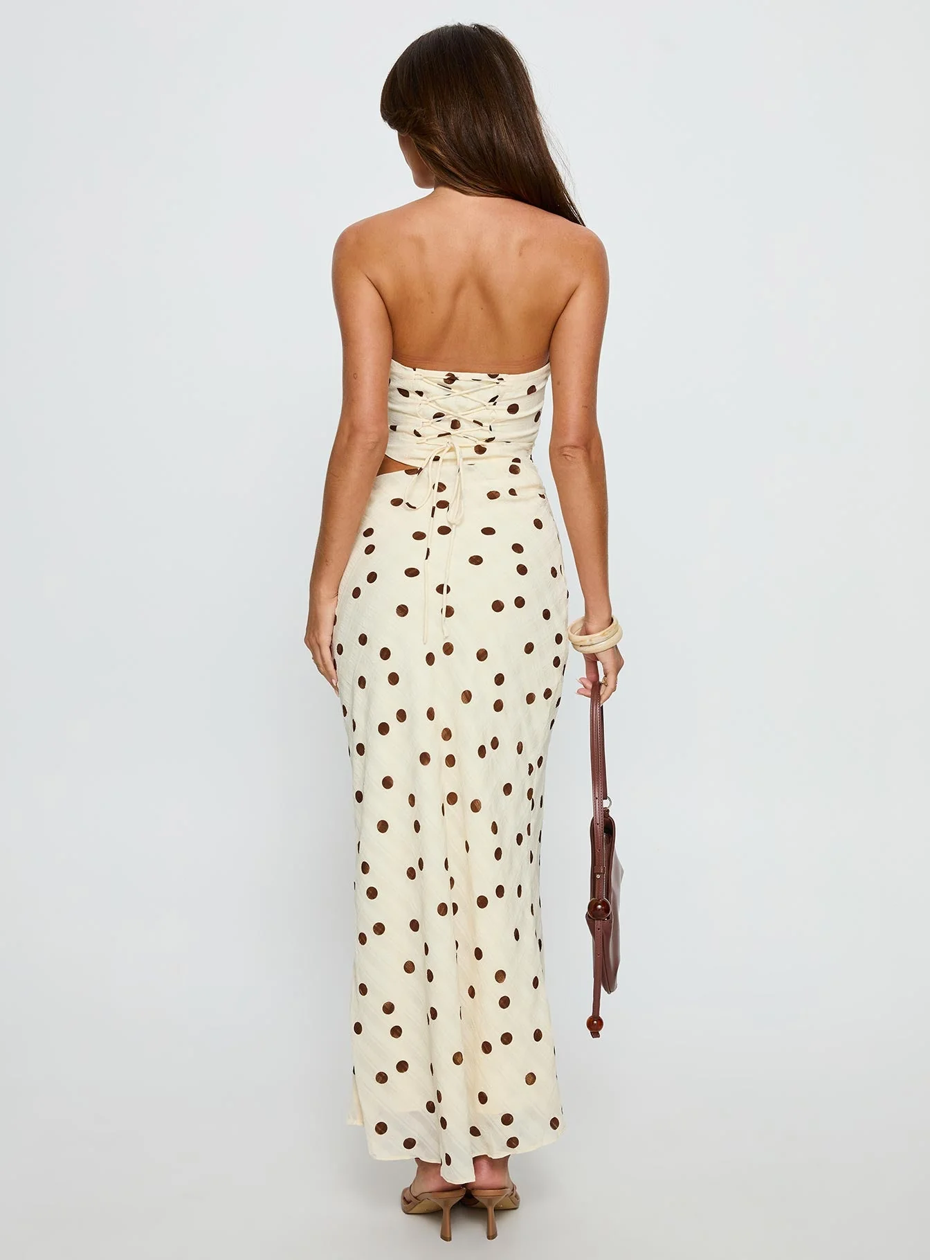Jasira Strapless Drape Maxi Dress Cream Polka Dot - Image 6